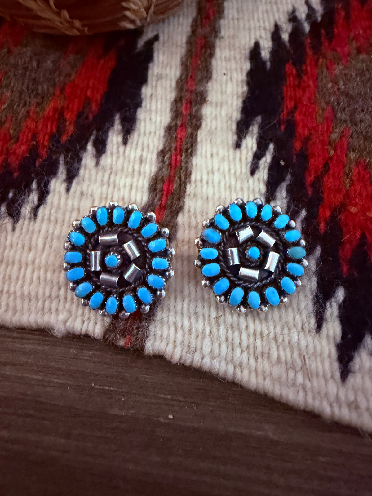 Handcrafted Turquoise & Sterling Silver Cluster Clip On Earrings