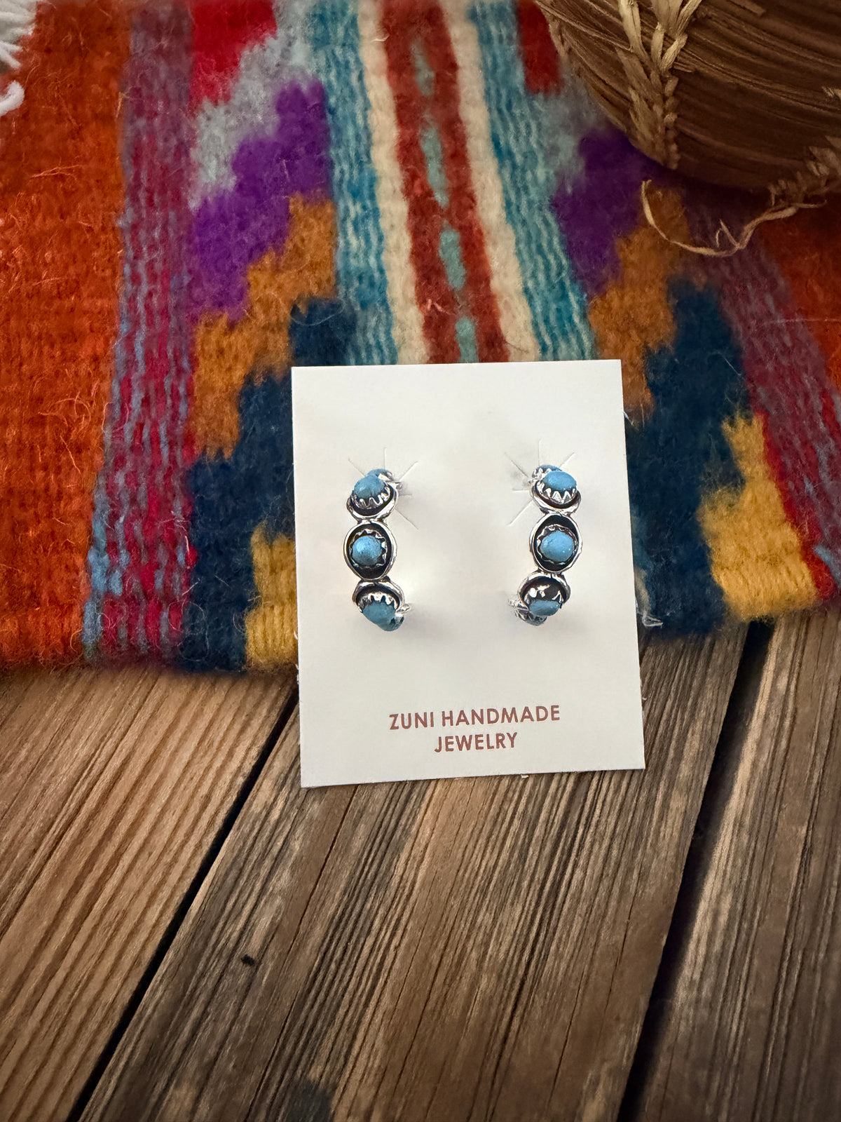 Handcrafted Sterling Silver & Turquoise Snake Eye Hoop Earrings