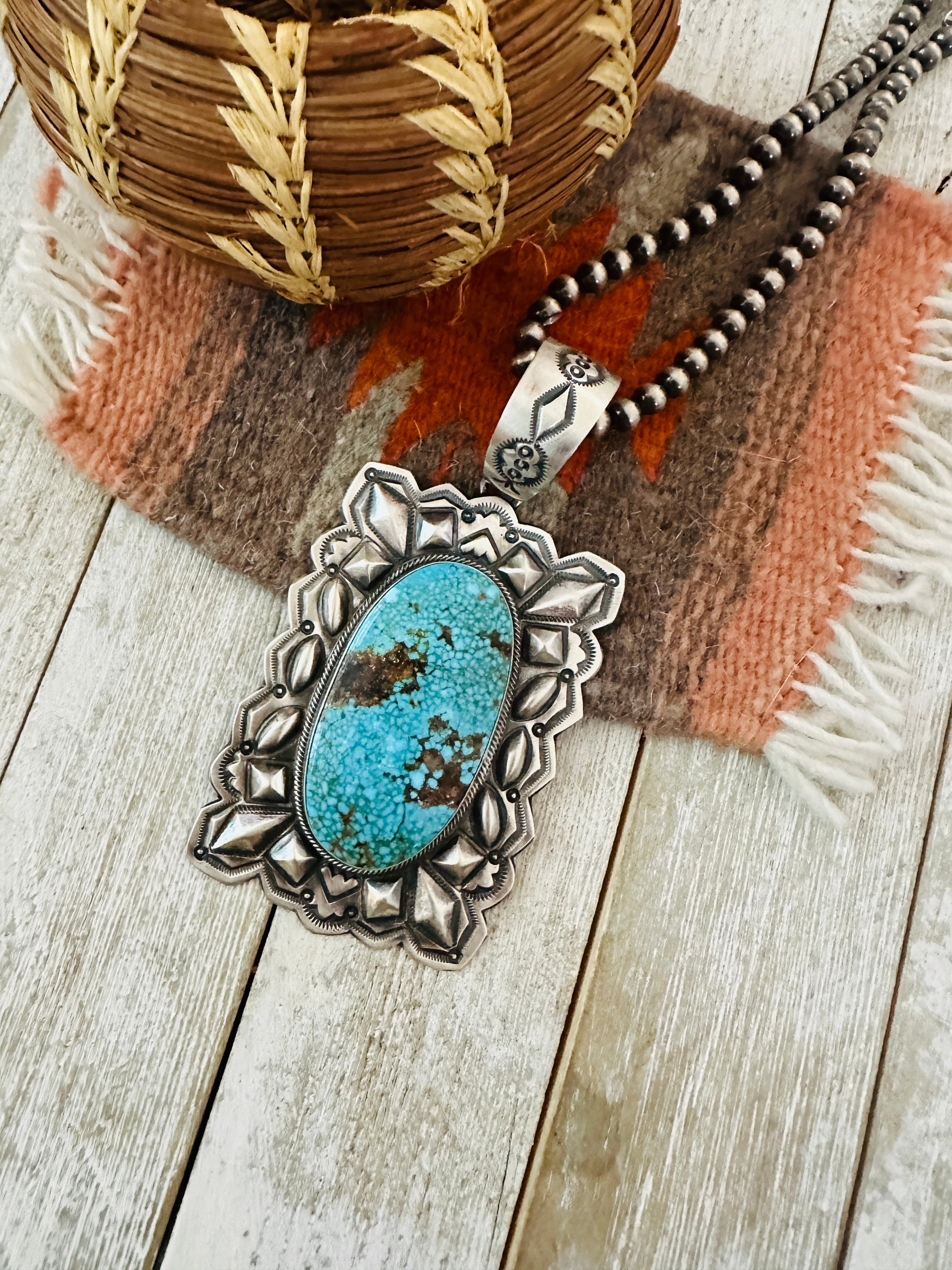 Handcrafted Kingman Web Turquoise & Sterling Silver Pendant by Randy Boyd