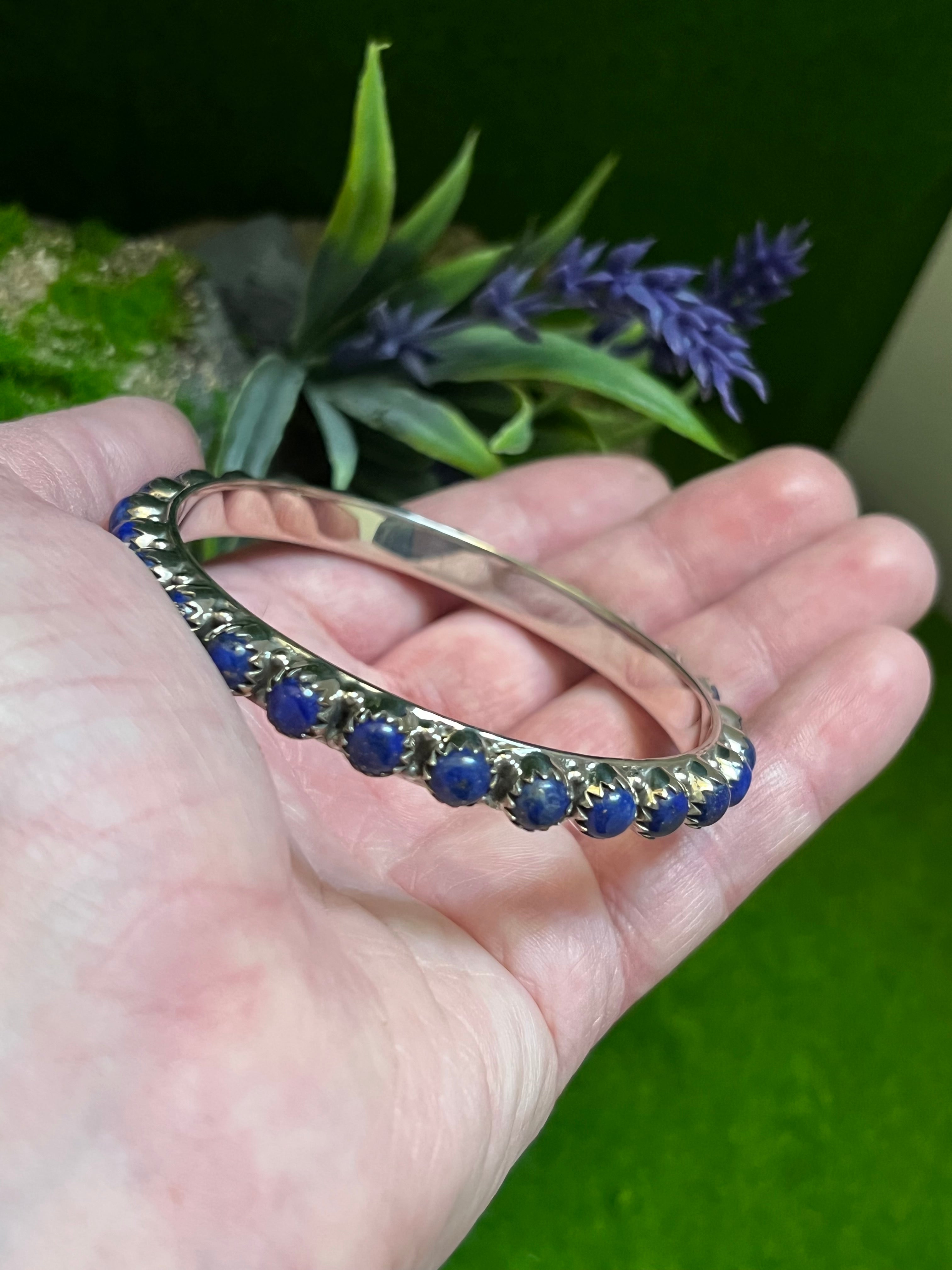 Handmade Lapis & Sterling Silver Custom Bangles 7 1/2”