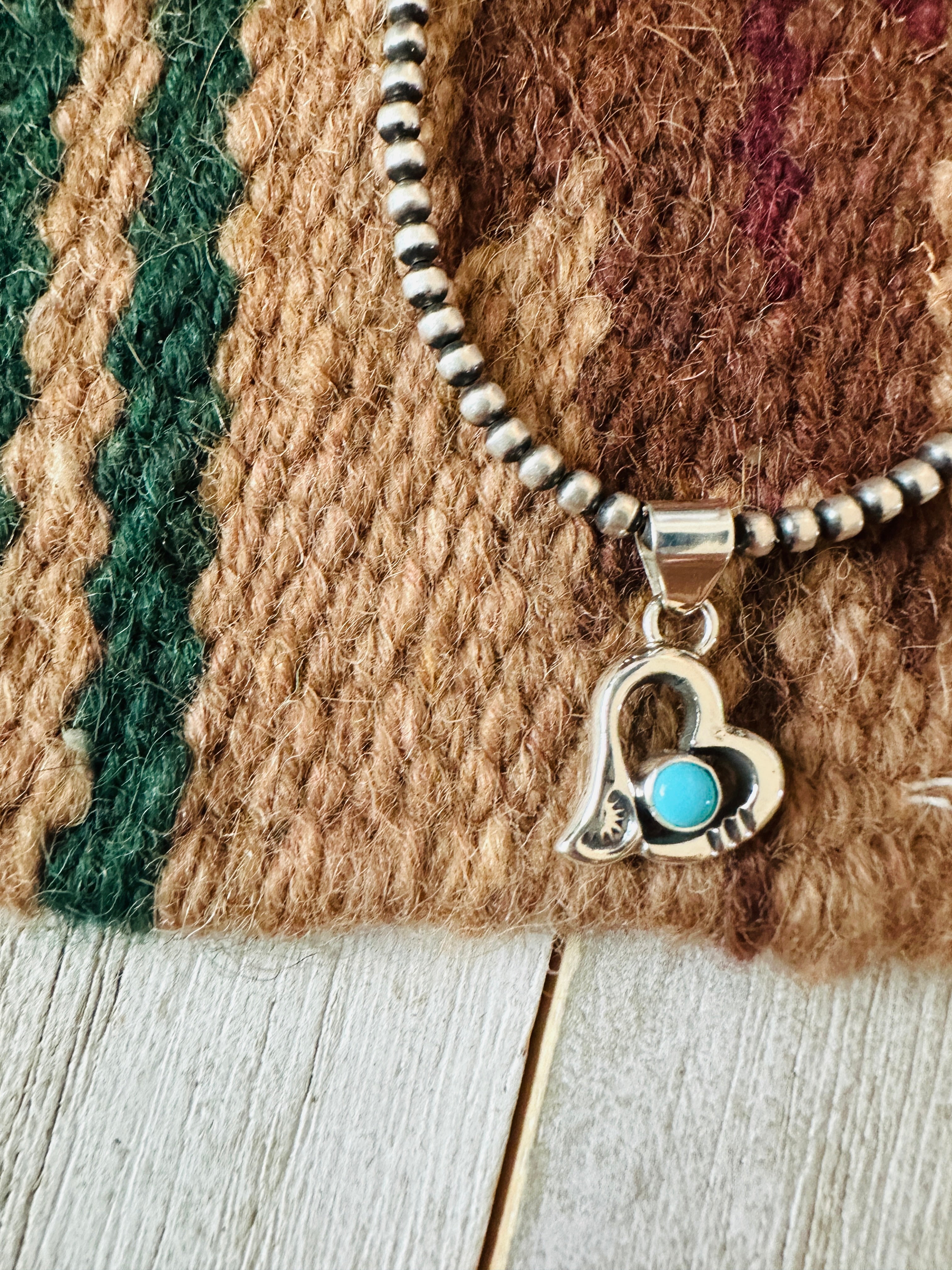 Handcrafted Turquoise & Sterling Silver Mini Heart Pendant