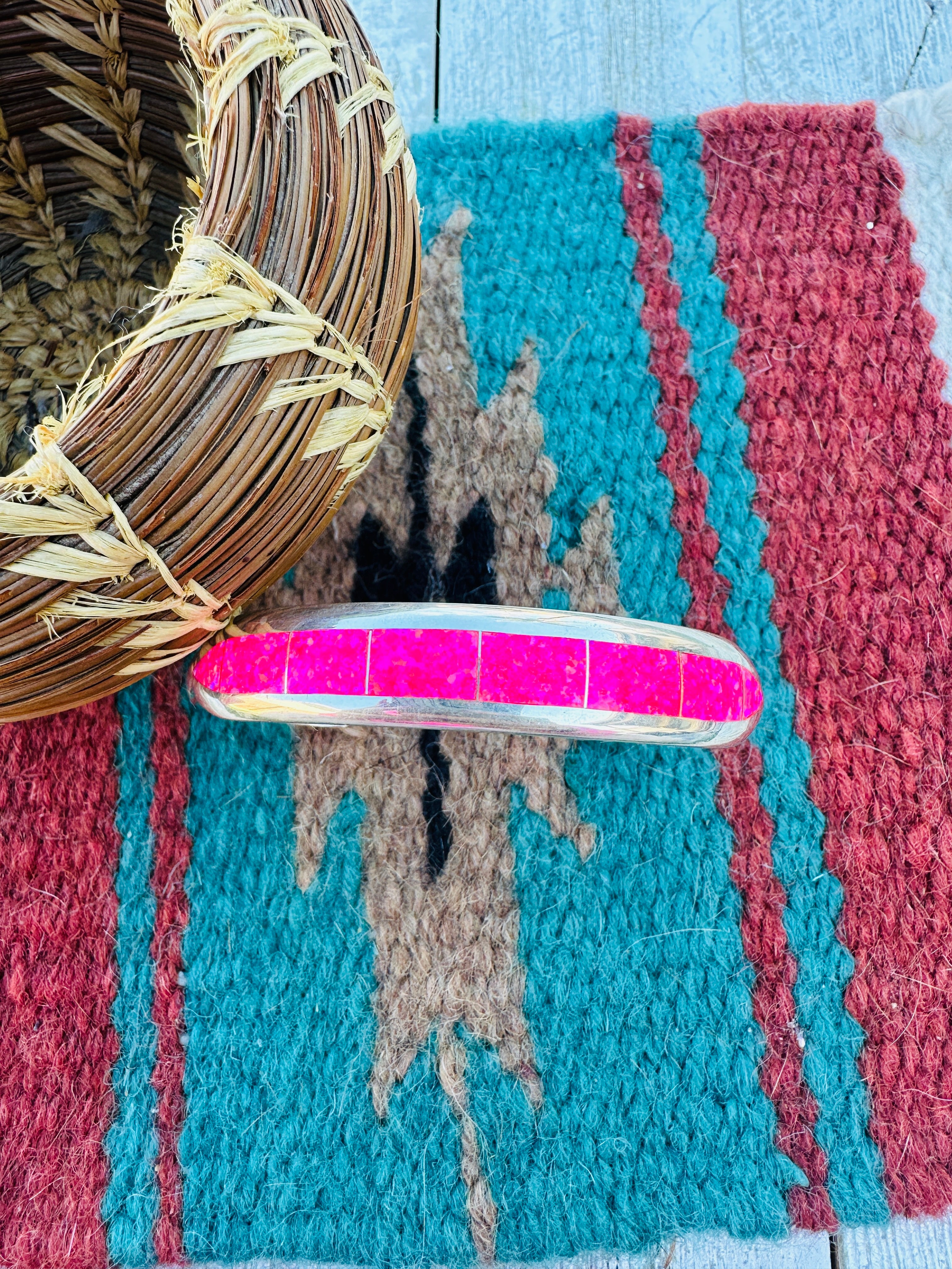 Handcrafted Pink Opal & Sterling Silver Cuff Bracelet