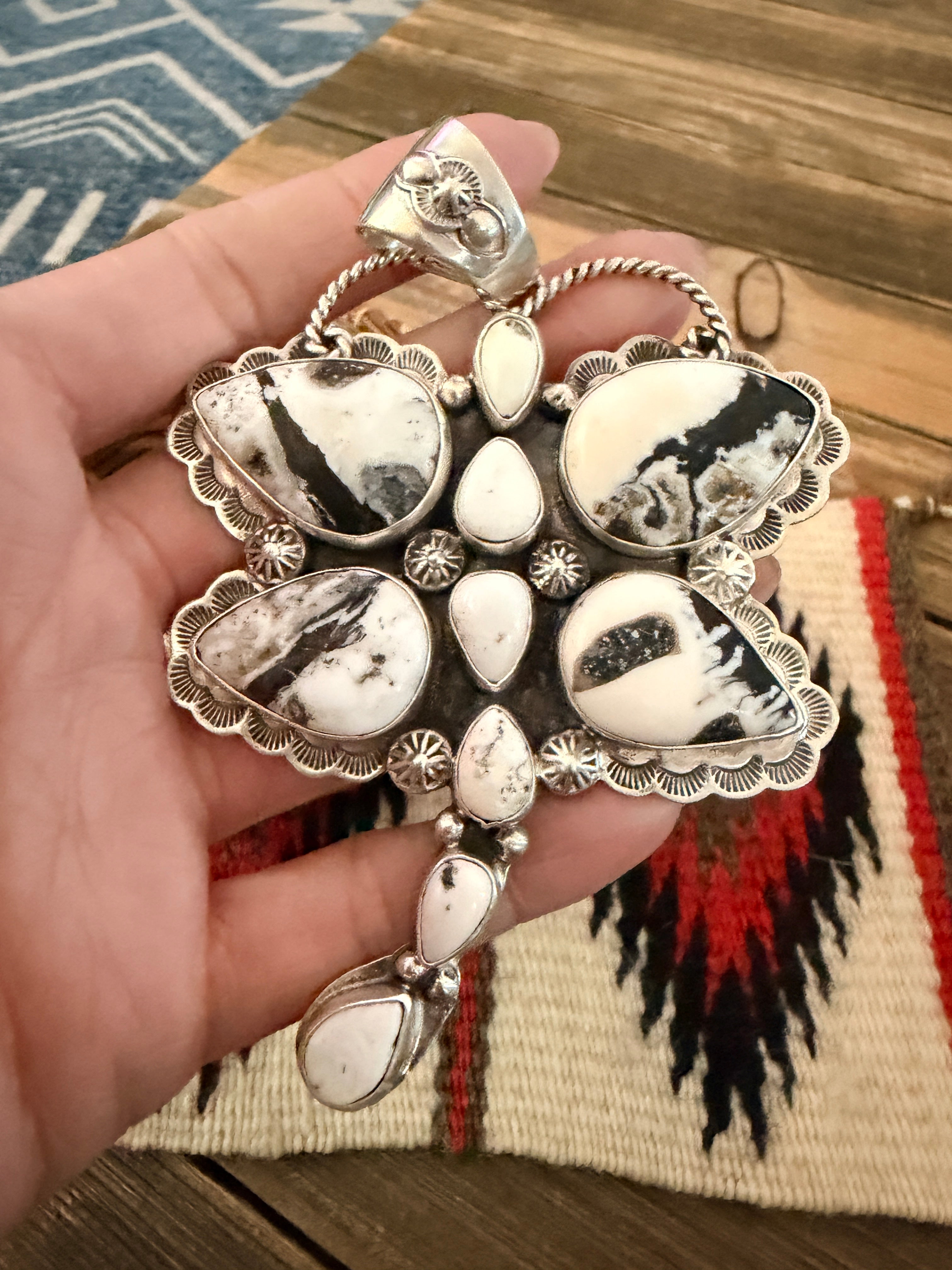 Handcrafted Sterling Silver & White Buffalo Dragonfly Pendant by Alice McShirley