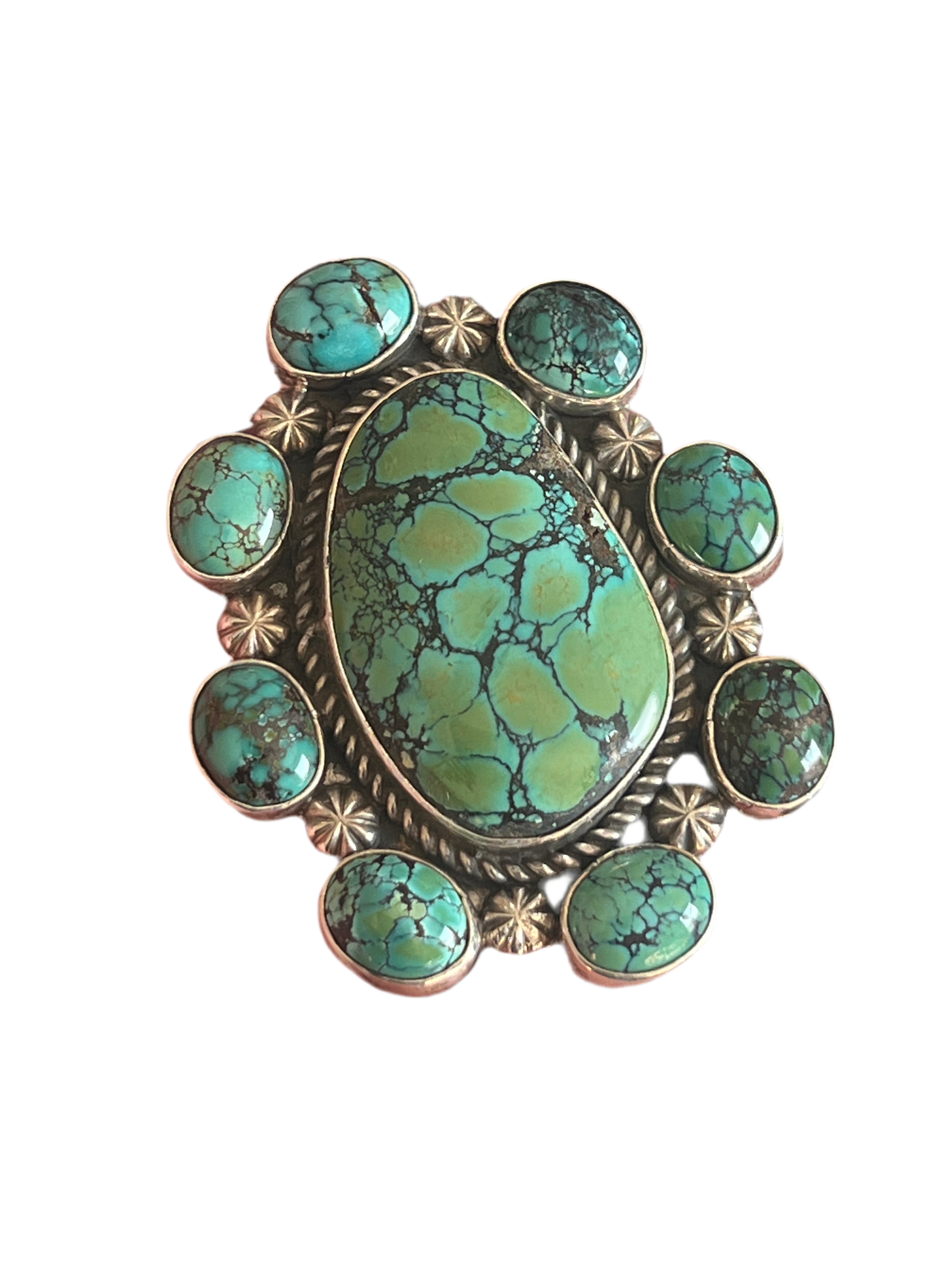 Handcrafted Sterling Silver and Hubei Turquoise Cluster Ring by Rosella Paxson, Size 8.5