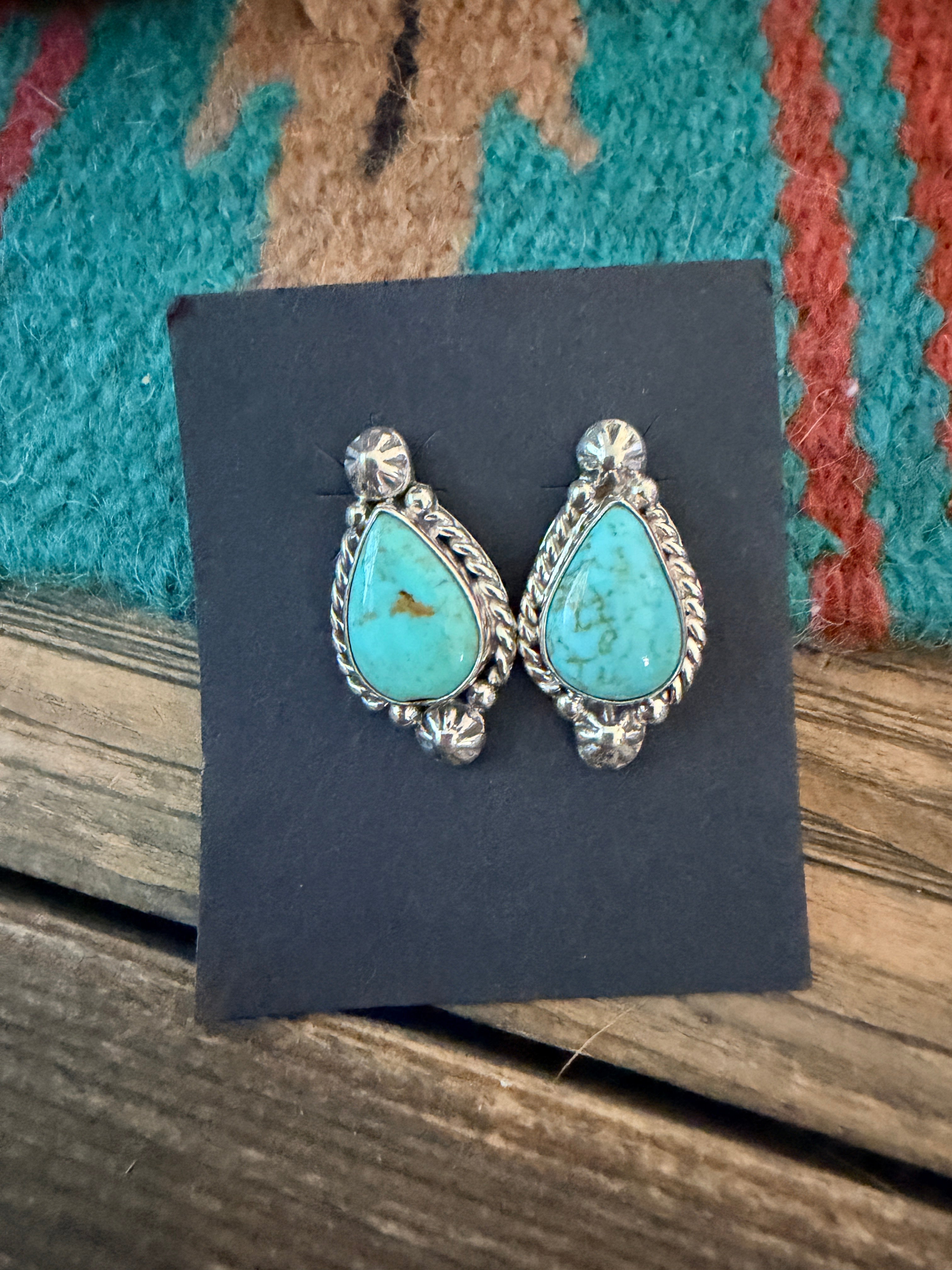 Handcrafted Turquoise & Sterling Silver Post Earrings