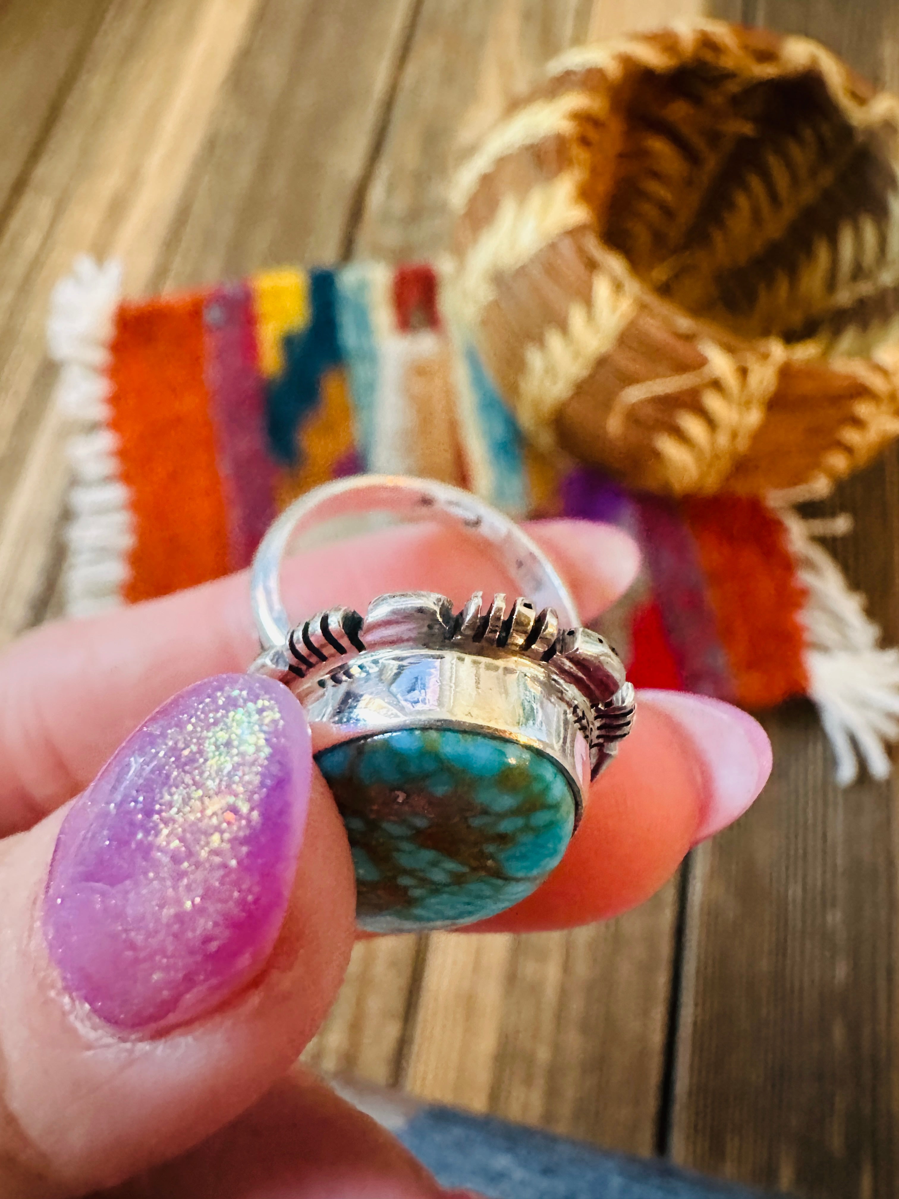 Handcrafted Sonoran Mountain Turquoise & Sterling Silver Ring size 7