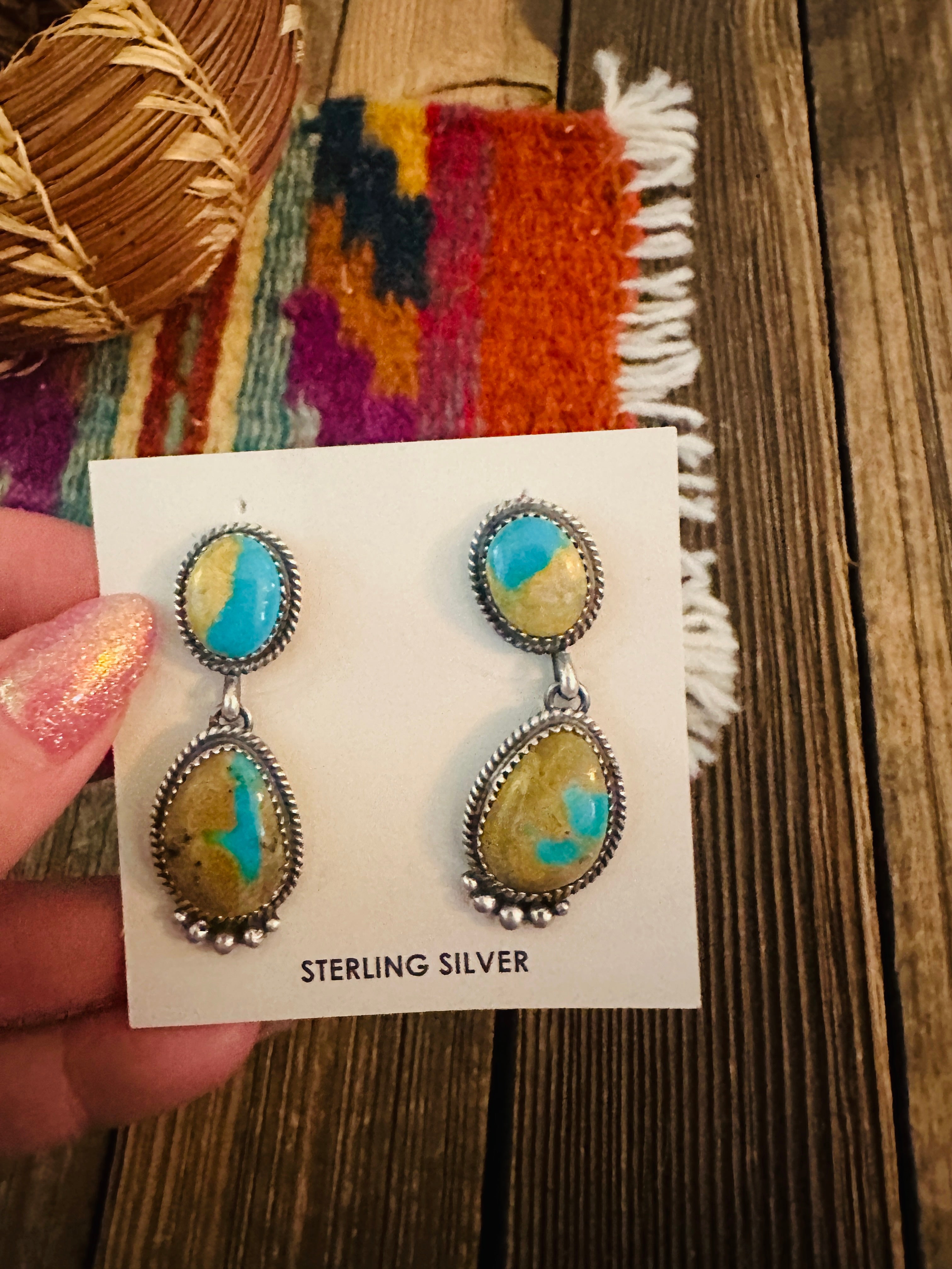 Handcrafted Turquoise & Sterling Silver Dangle Earrings by Theresa Smith