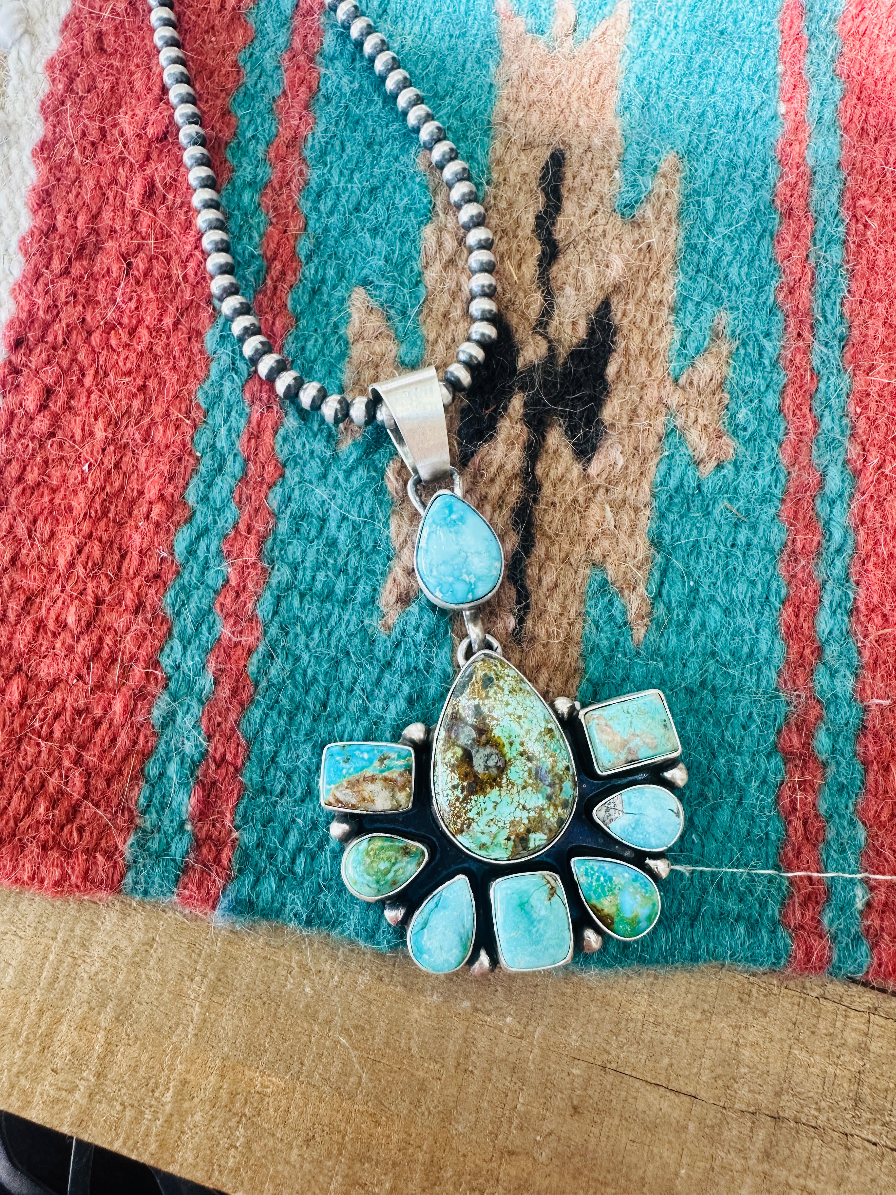 Handcrafted Sterling Silver & Turquoise Cluster Pendant by Kathleen Livingston