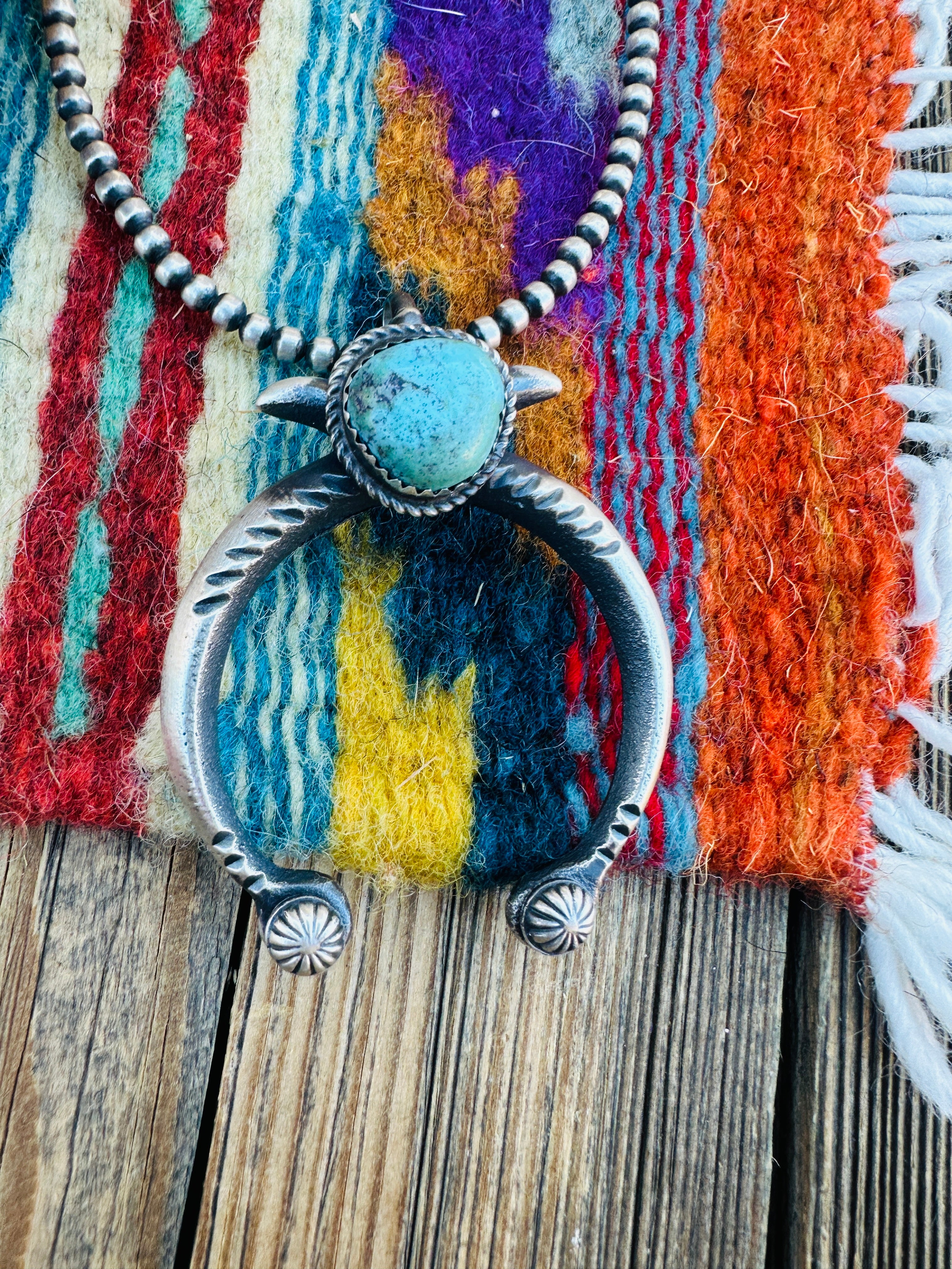 Handcrafted Sterling Silver & Turquoise Naja Pendant by Martha Cayatineto