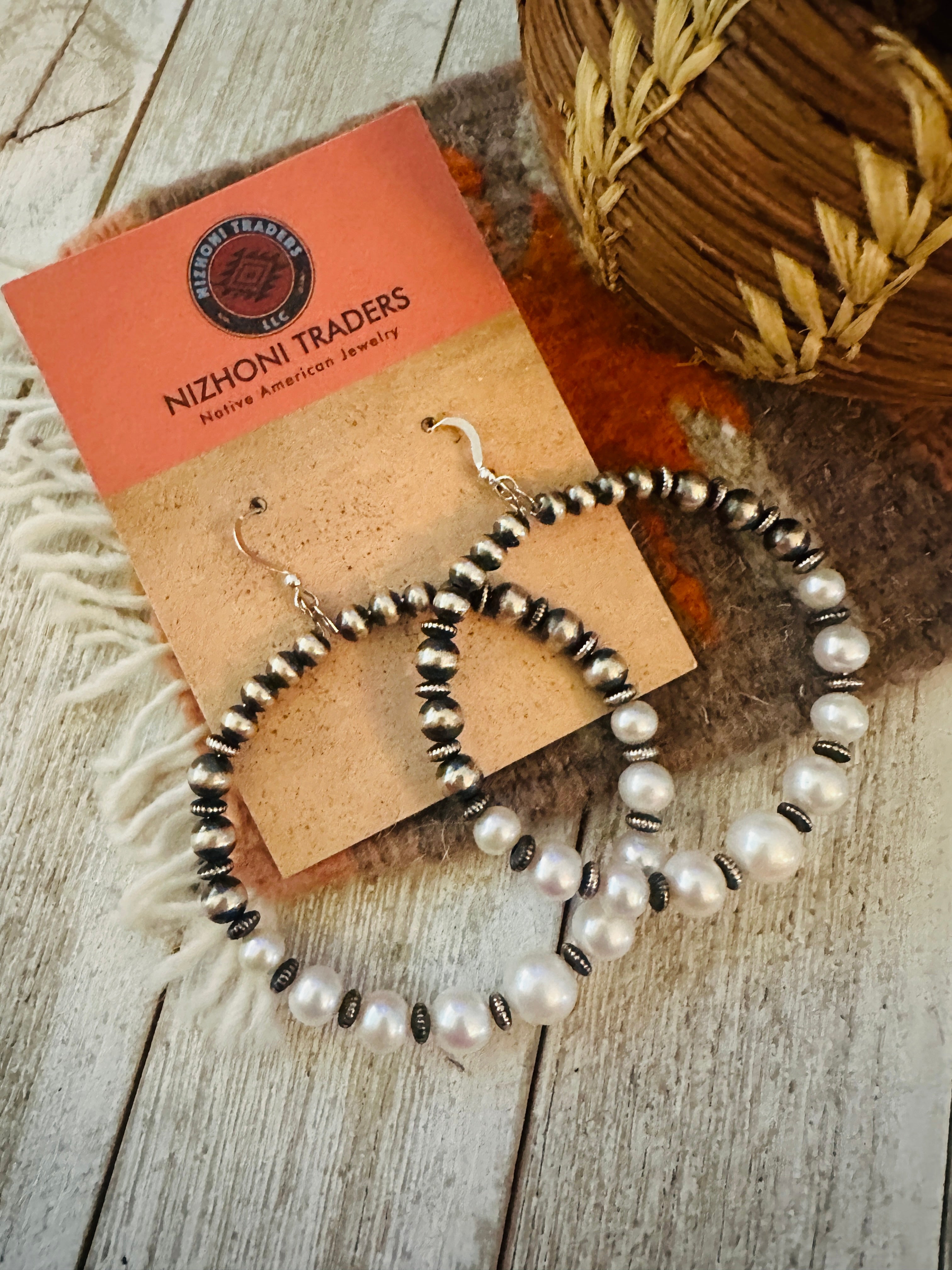 Handcrafted Freshwater Pearl & Sterling Silver Pearl Beaded Dangle Hoop Earrings