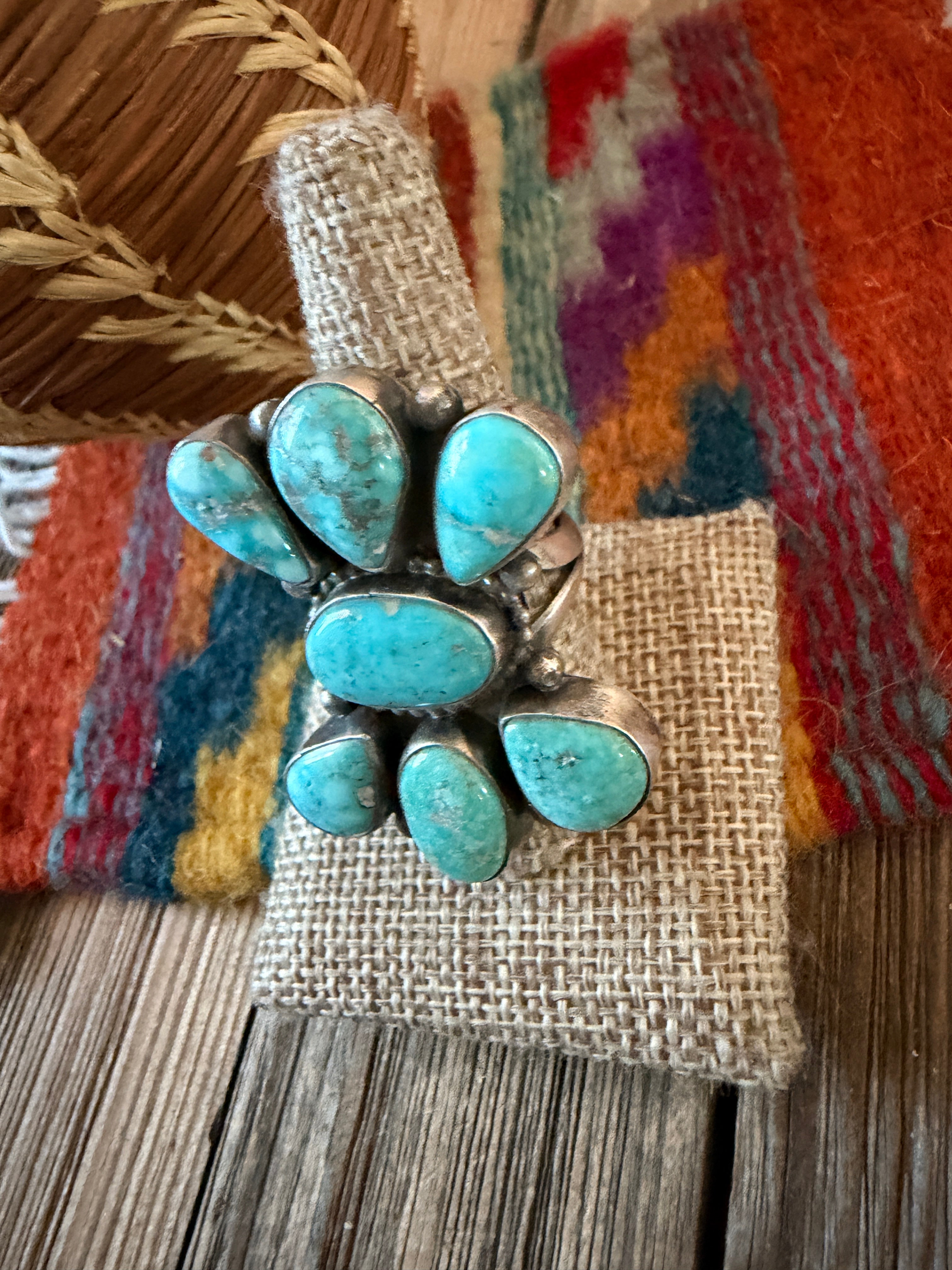 Handcrafted Turquoise & Sterling Silver Cluster Ring Size 10 by Sheila Becenti