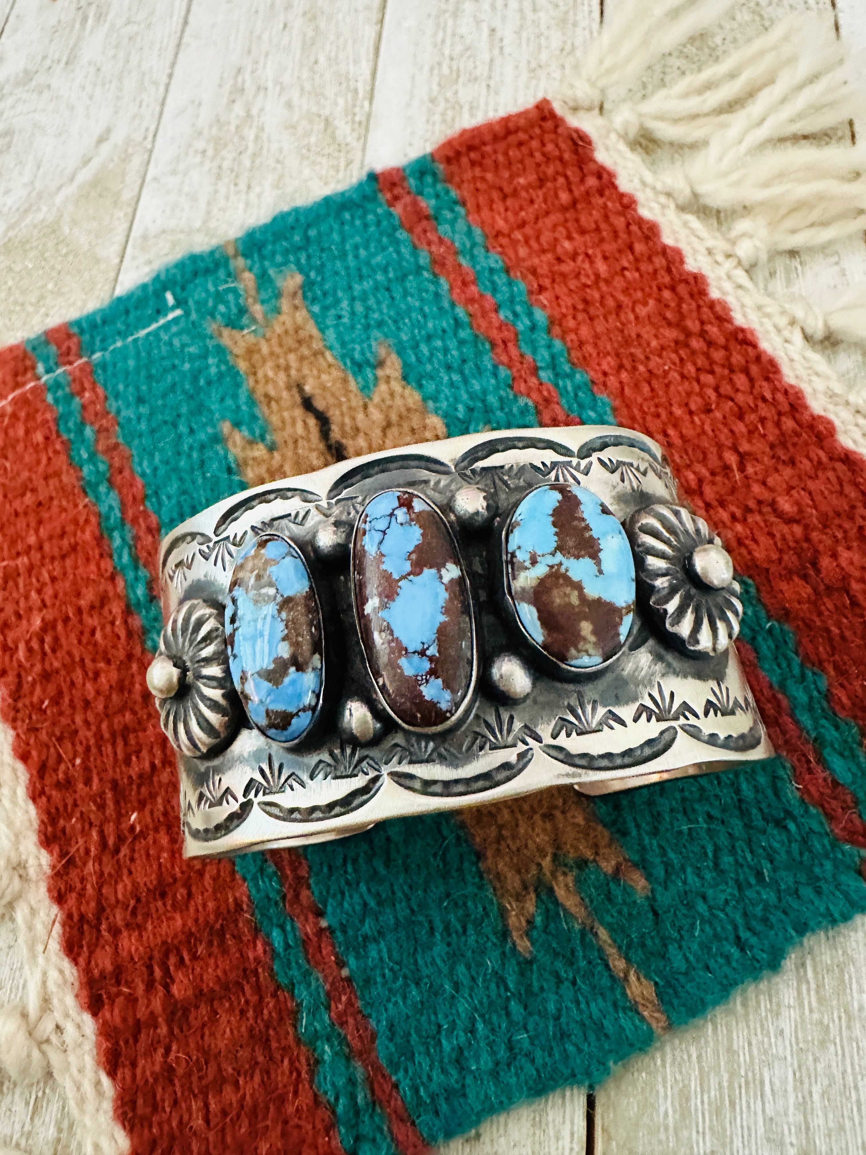 Handcrafted Sterling Silver & Golden Hills Turquoise Cuff Bracelet by Chimney Butte /
