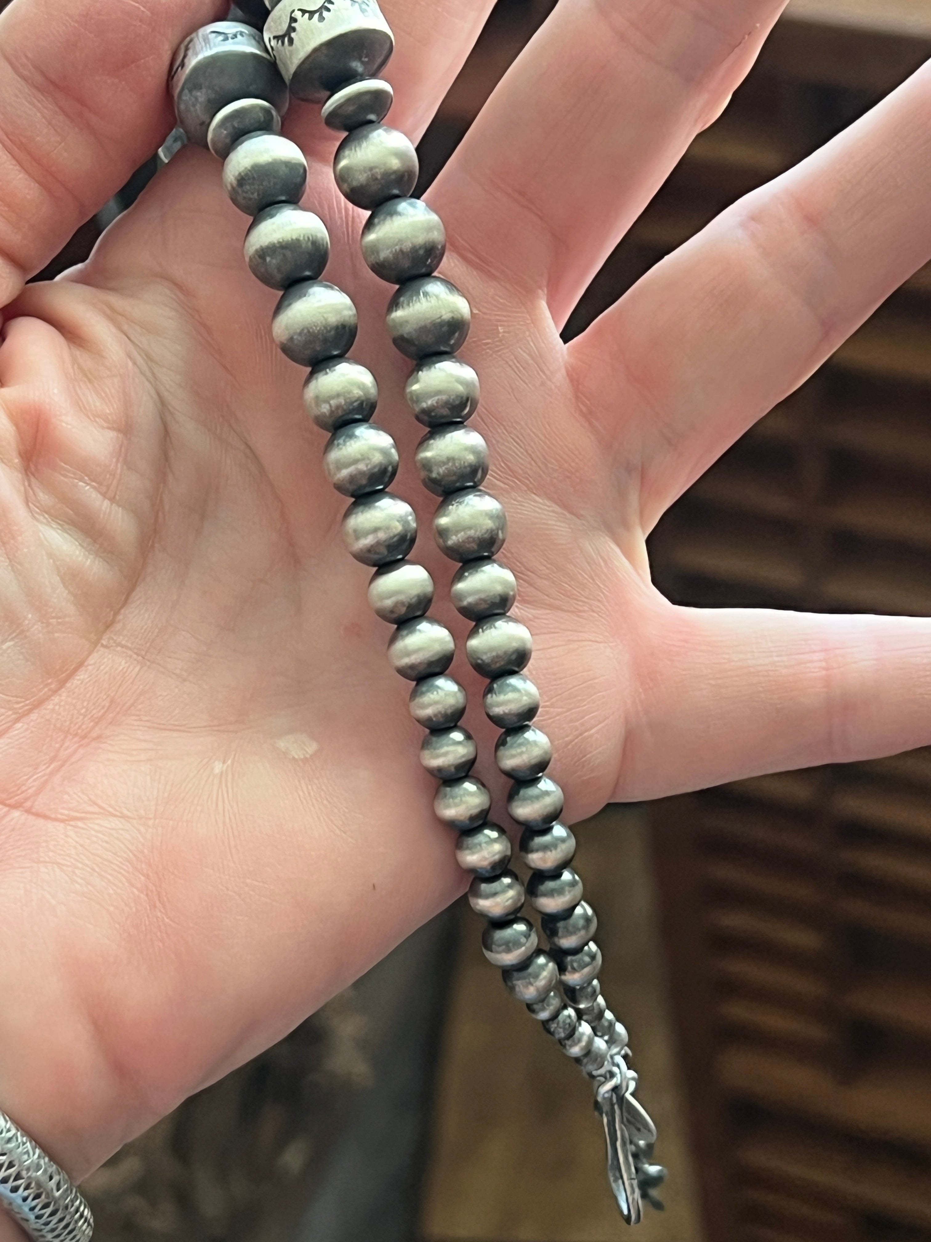 Handcrafted Sterling Silver Single Strand Beaded Statement Necklace by Rose Martin, 24” + 1-1/2”