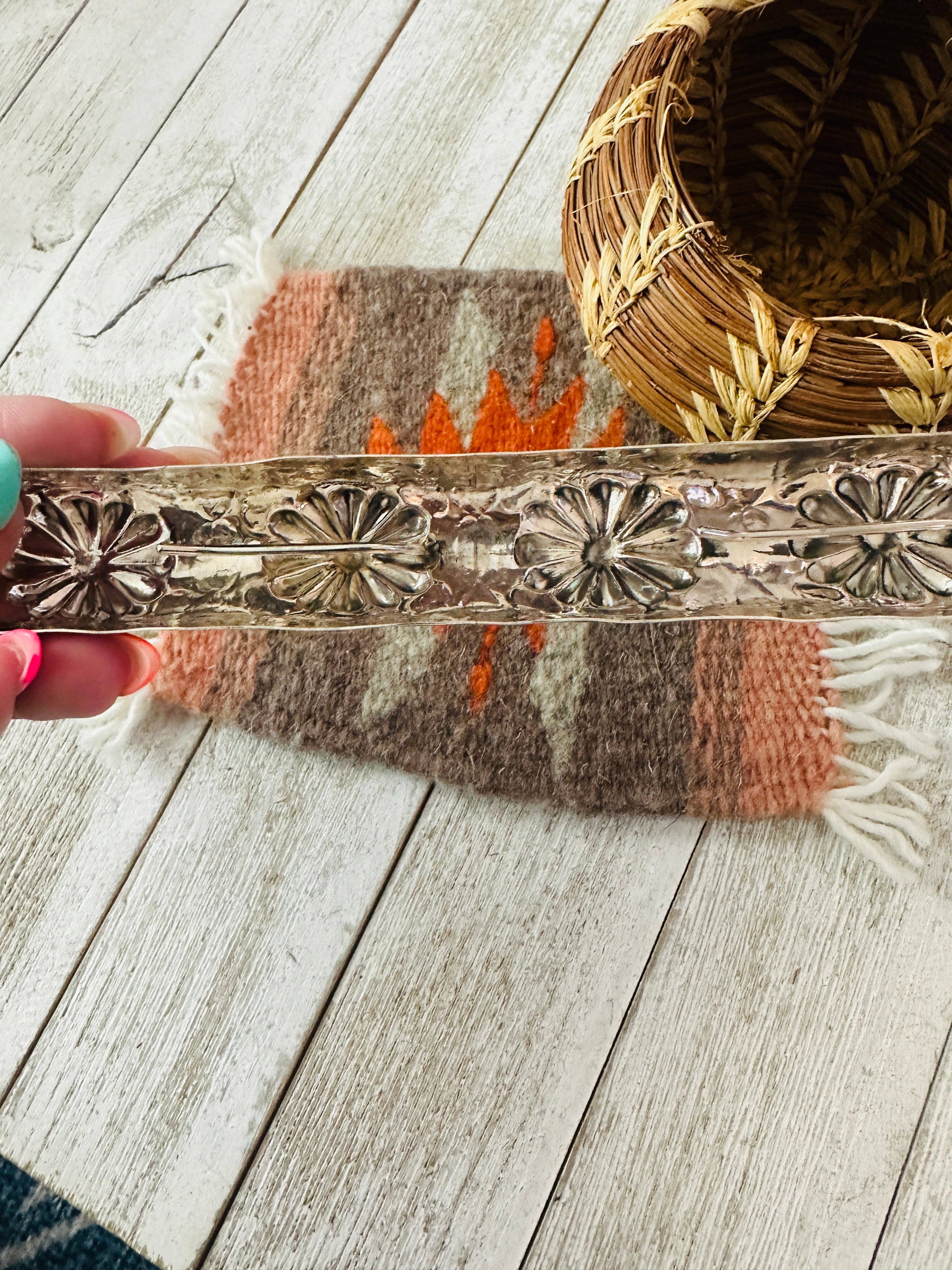 Handcrafted Turquoise & Sterling Silver Hand Stamped Ponytail Accessory