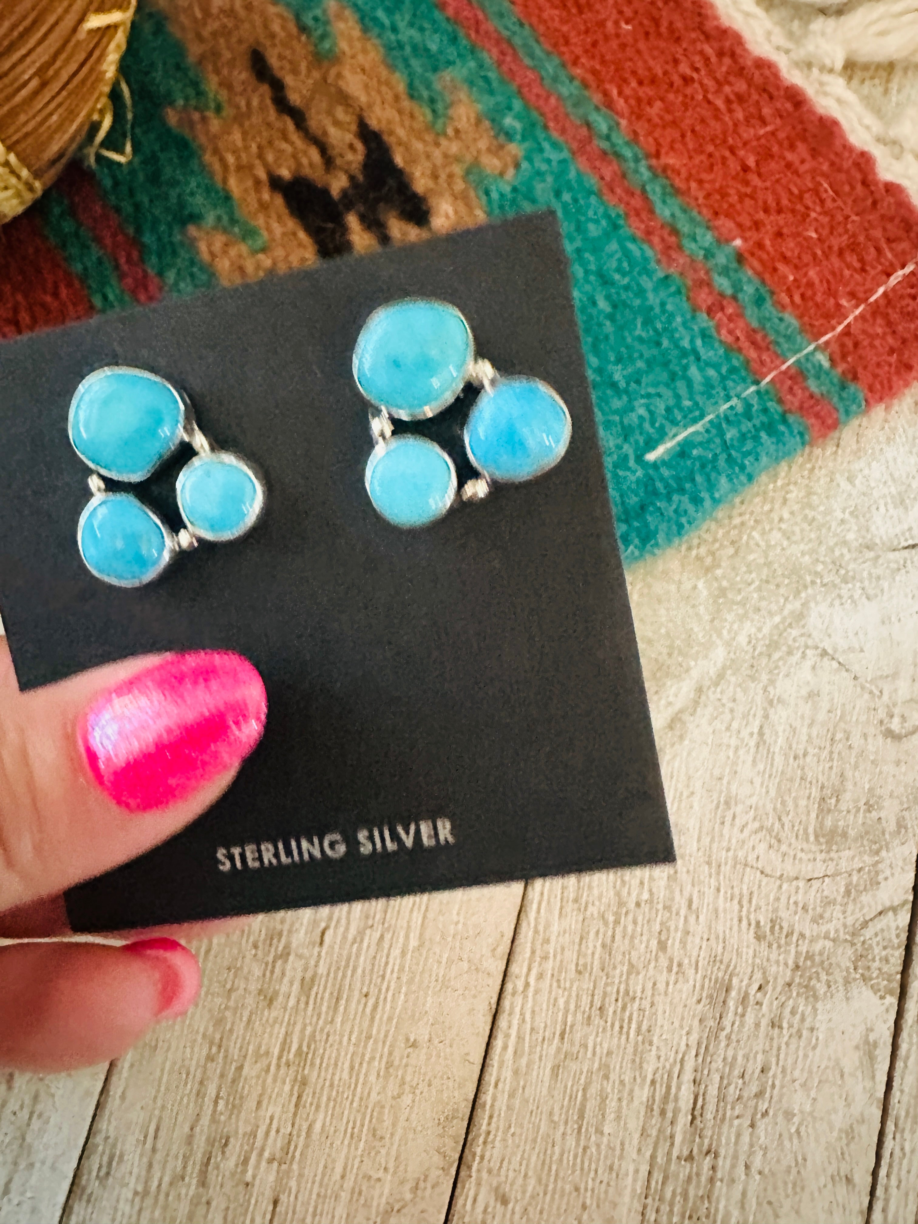 Handcrafted Sterling Silver & Turquoise Cluster Post Earrings