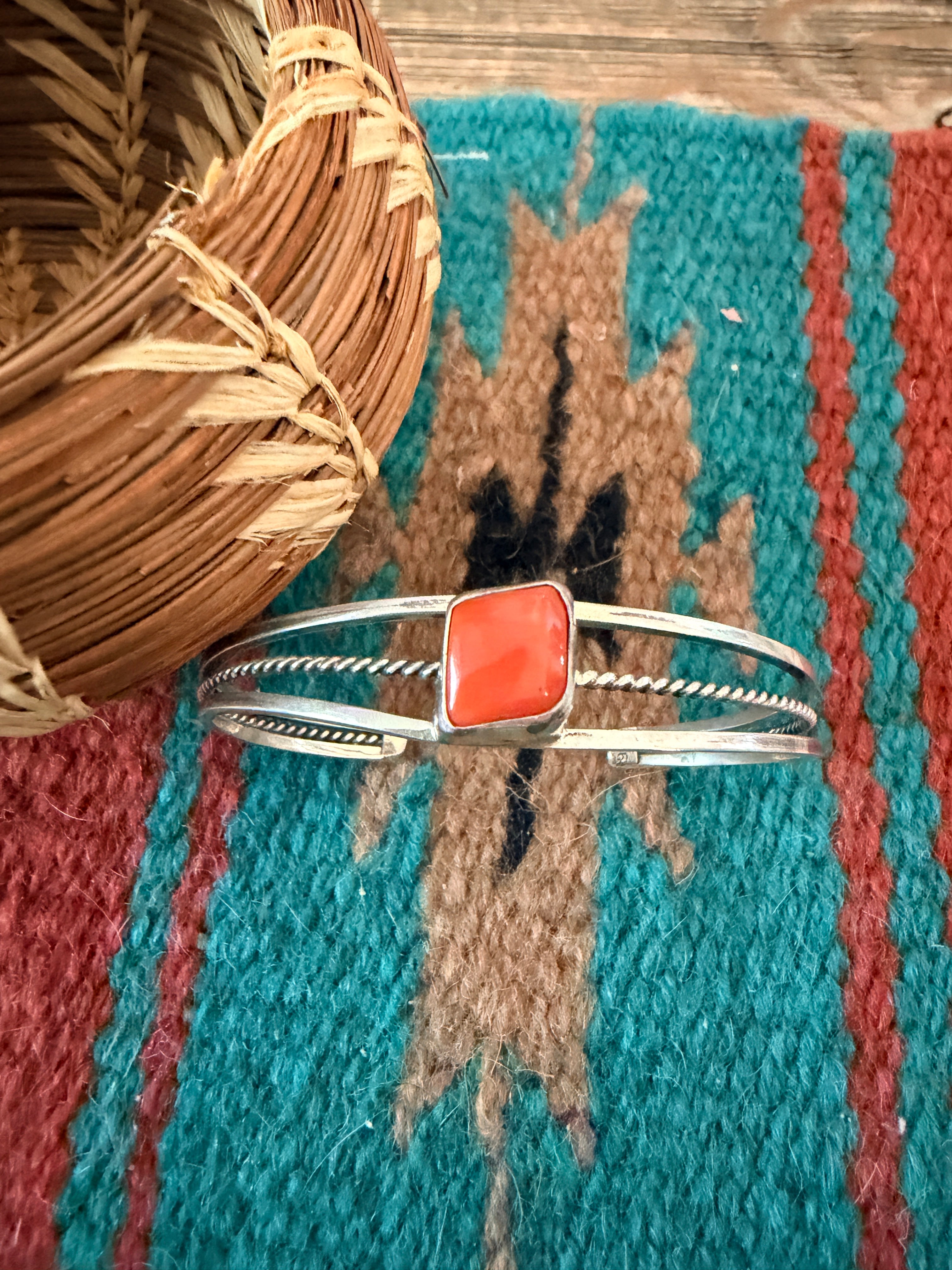 Handcrafted Coral & Sterling Silver Cuff Bracelet