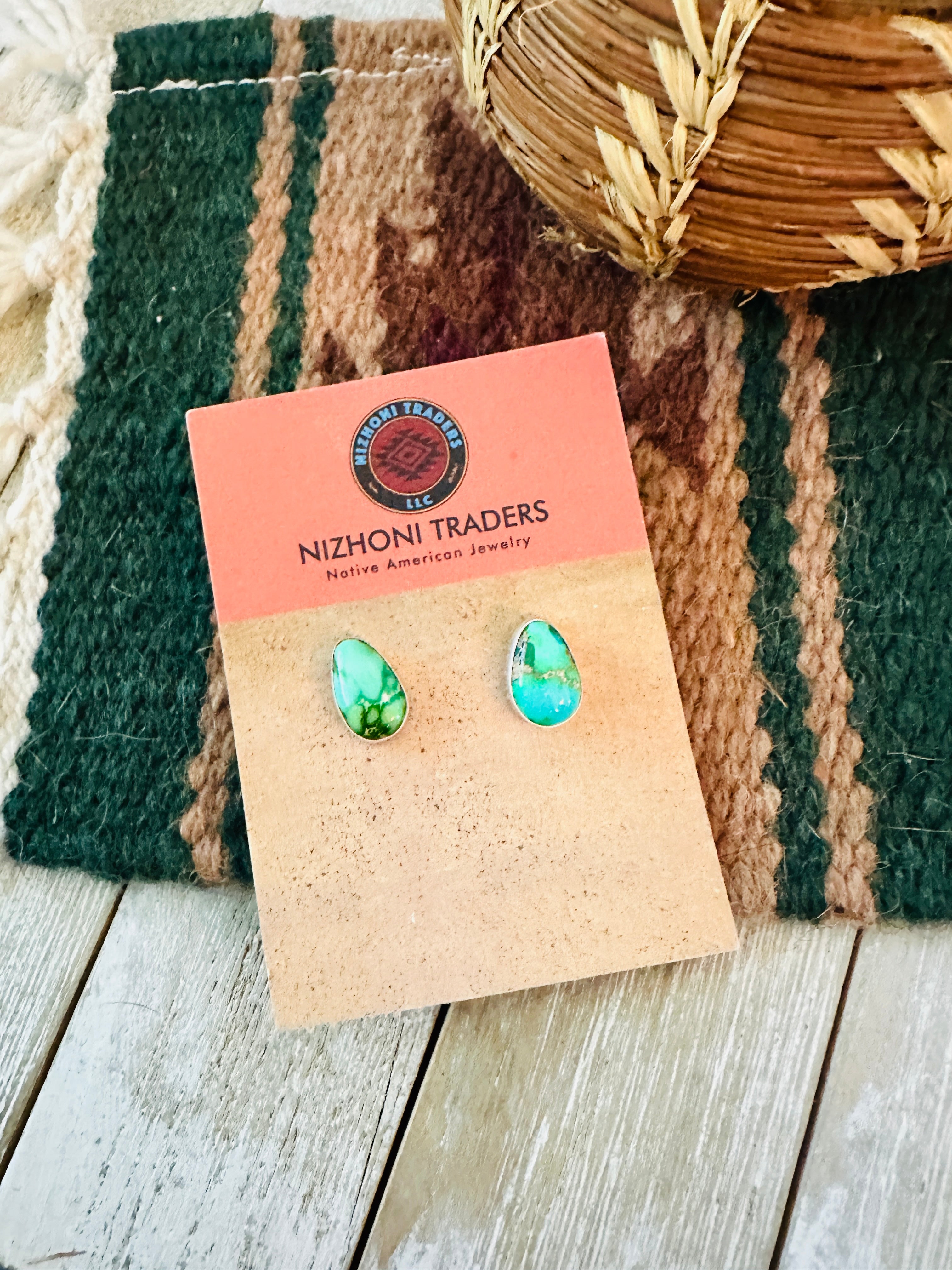 Handcrafted Sonoran Mountain Turquoise & Sterling Silver Teadrop Stud Earrings