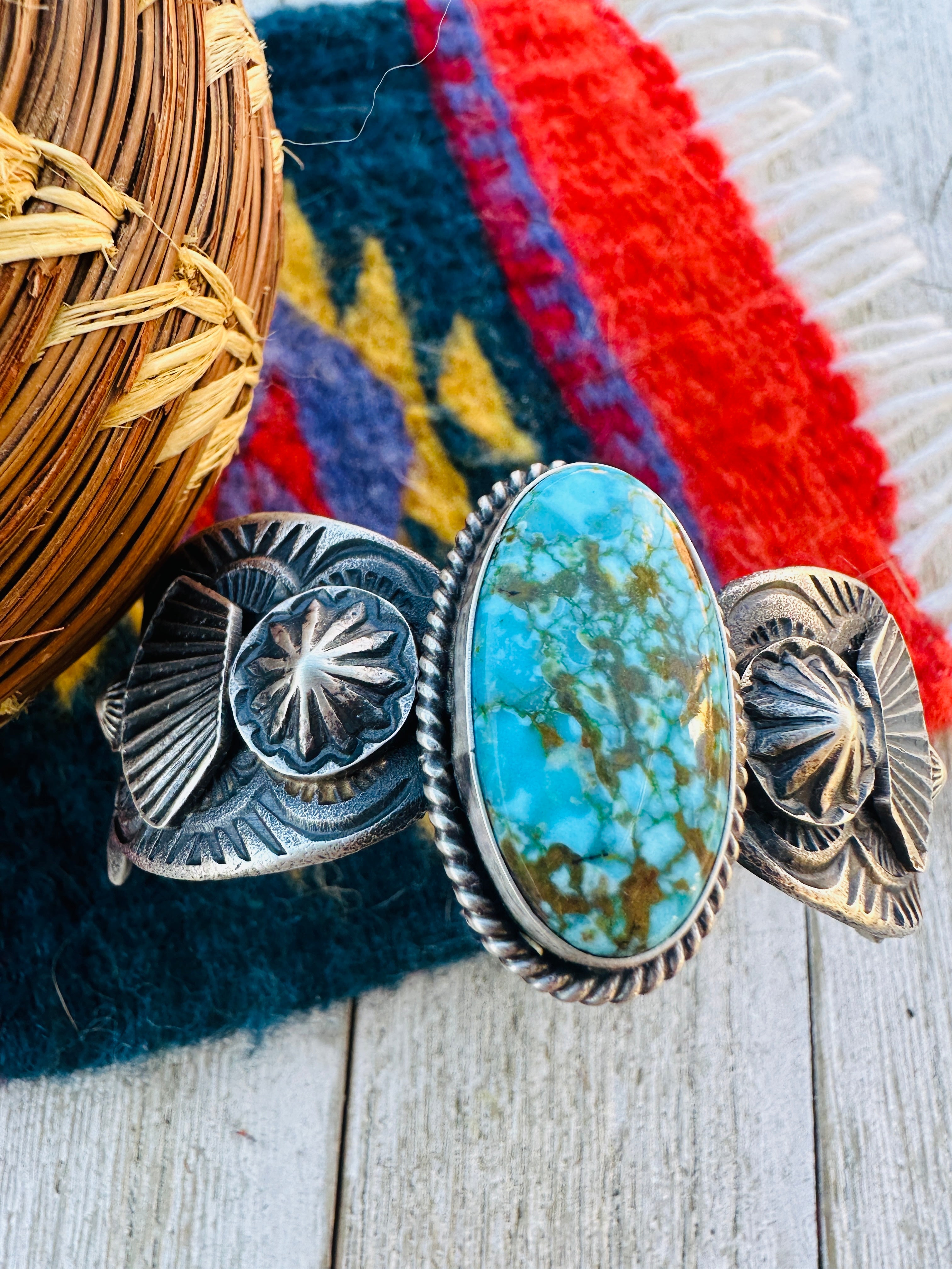 Handcrafted Number 8 Turquoise & Sterling Silver Cuff Bracelet by Kevin Billah