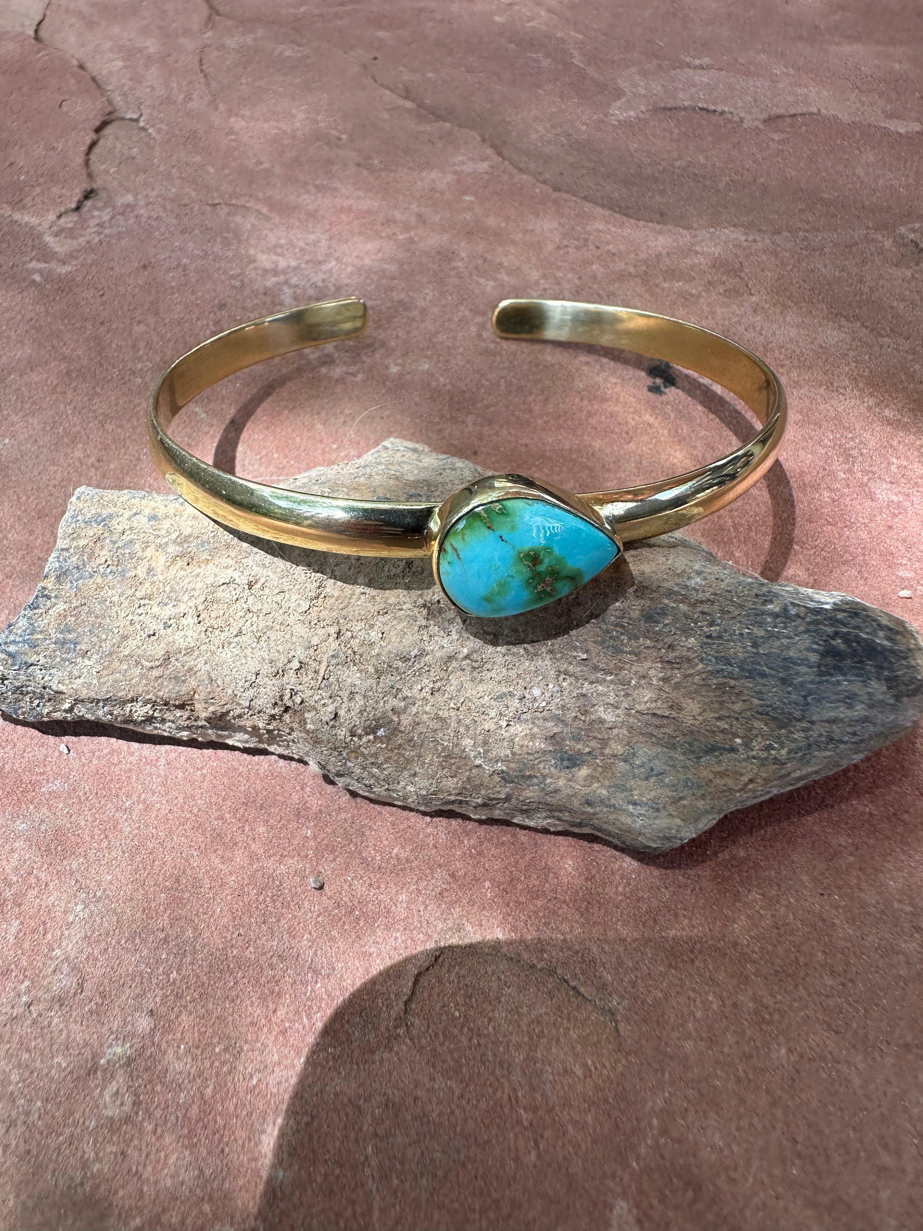 “The Golden Collection” Desert Winds Handmade Natural Sonoran Turquoise 14k Gold Plated Adjustable Bracelet Cuff Style 2