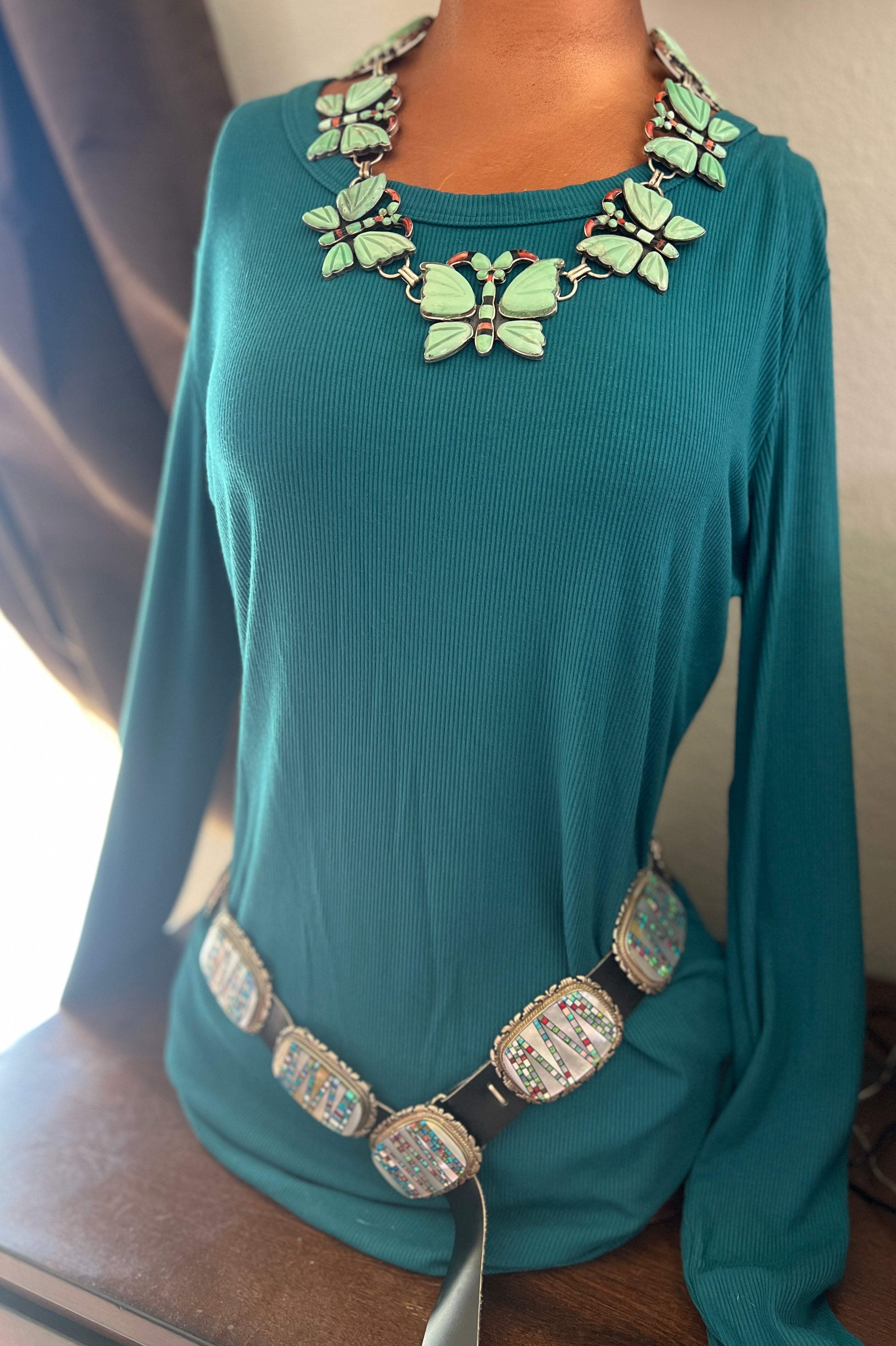 Tremendous Old Pawn Handcrafted Sterling Silver, Mother of Pearl and Opal Inlay Concho Belt by Albert Francisco