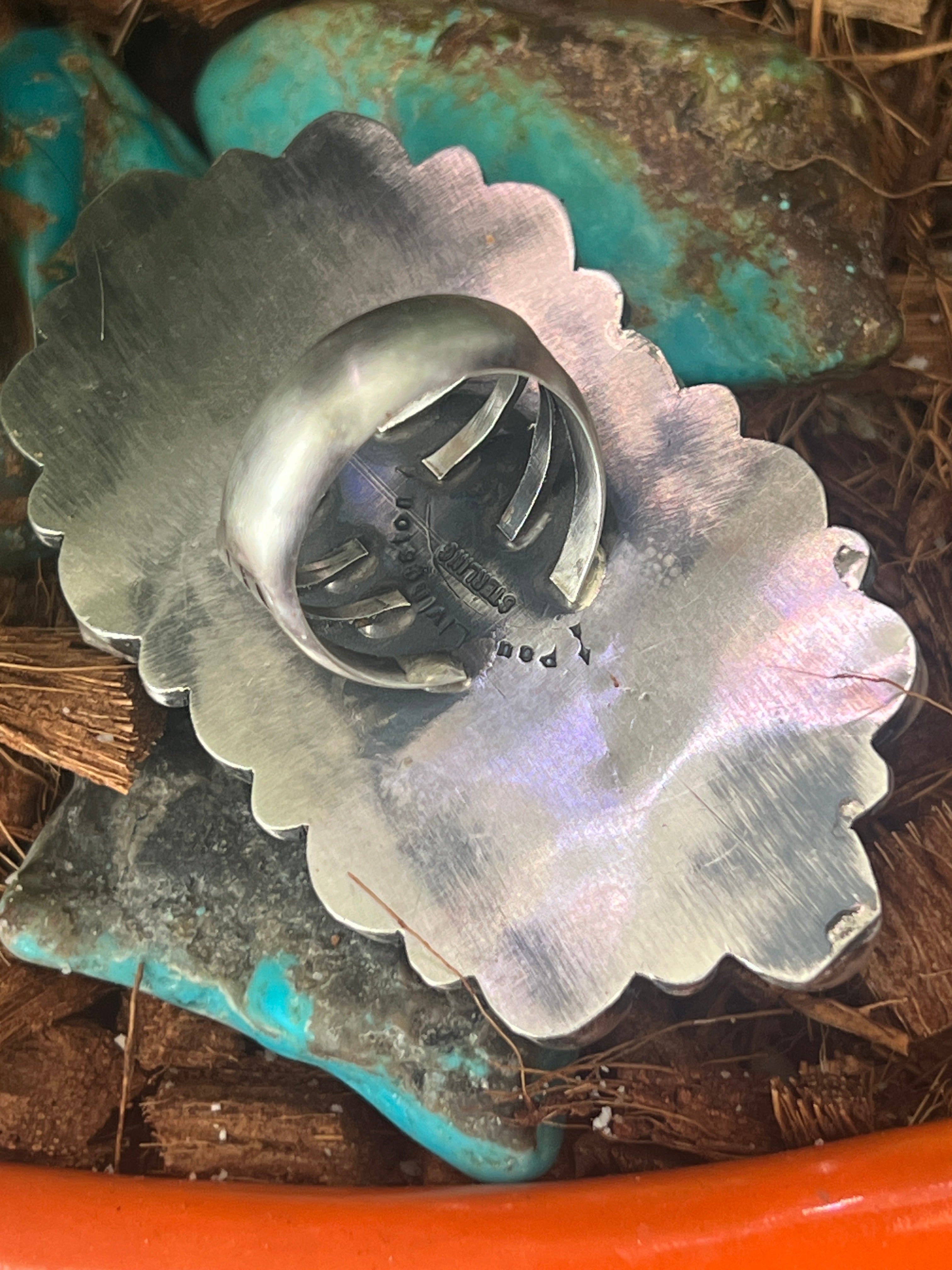 Handcrafted Paul Livingston Sterling Silver and Campitos Turquoise Cluster Ring, Size 7