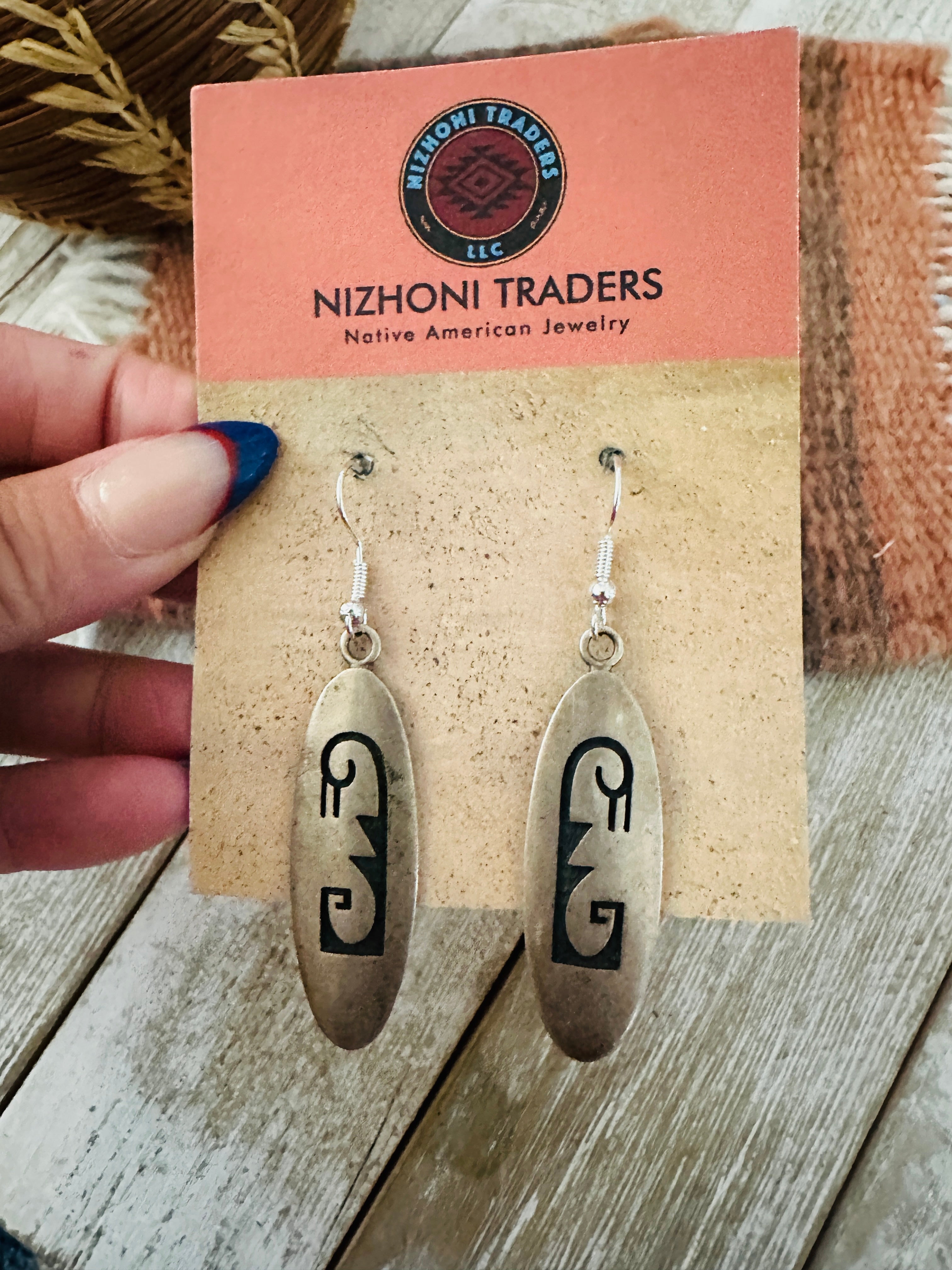 Old Pawn Hopi Overlaid Sterling Silver Dangle Earrings