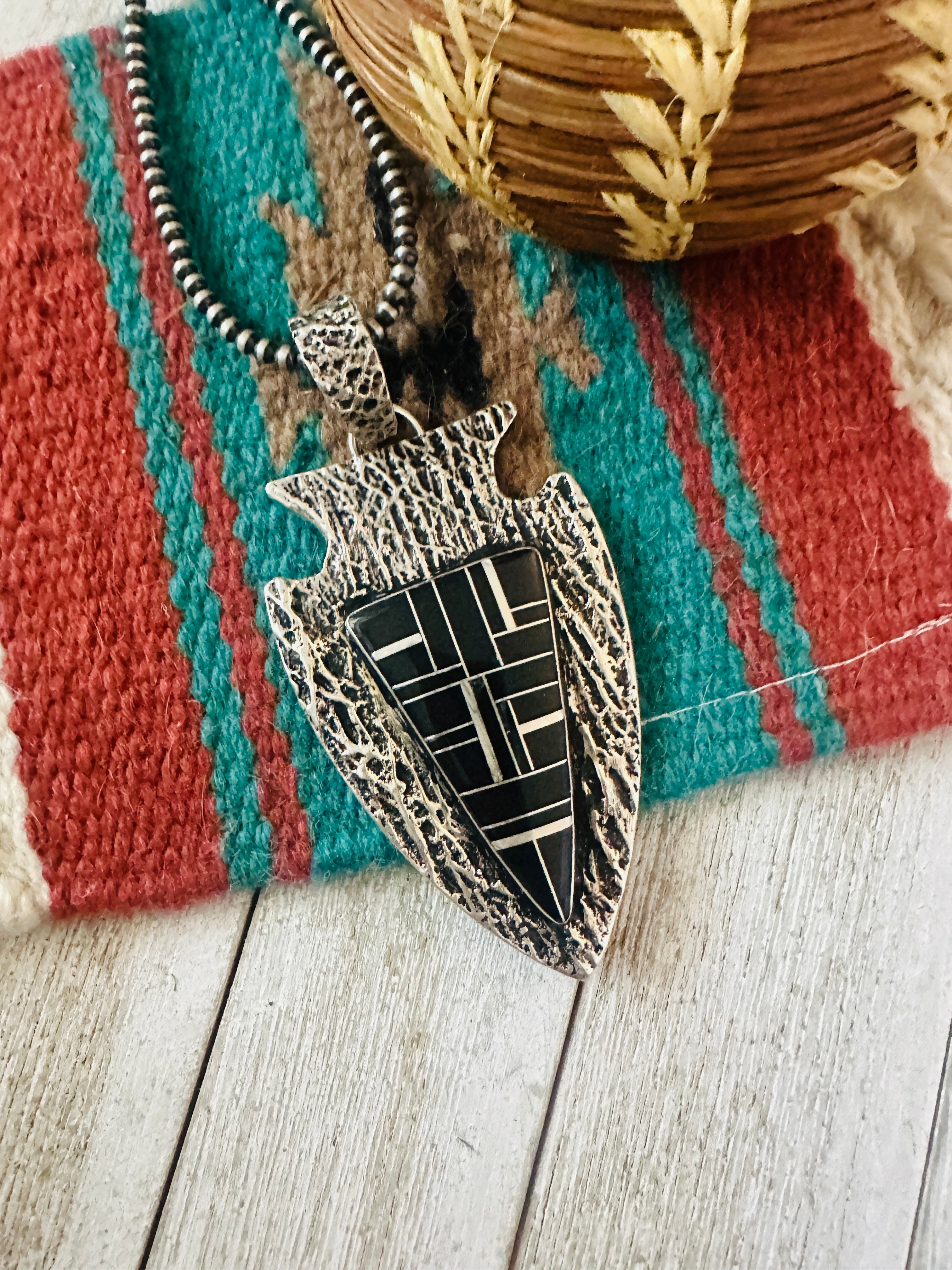 Handcrafted Onyx & Sterling Silver Arrowhead Inlay Pendant