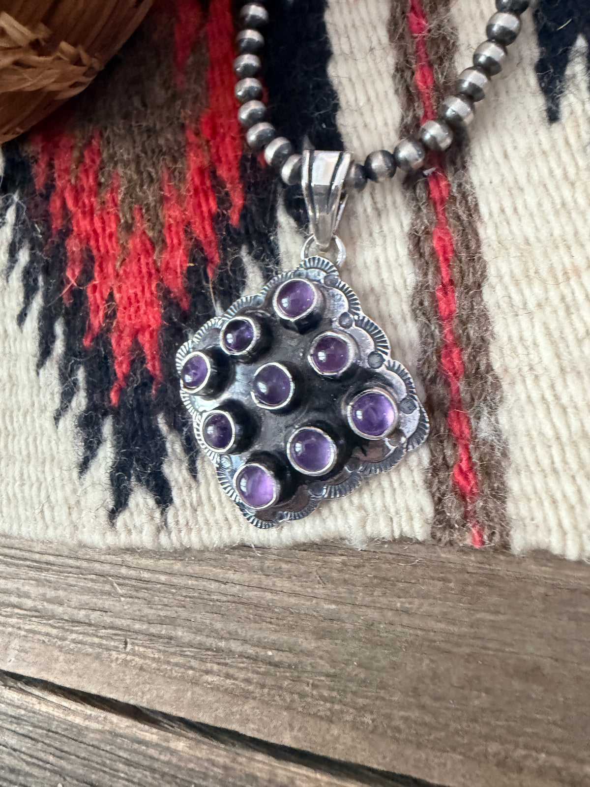 Handcrafted Sterling Silver and Amerhyst Cluster Bear Pendant by Tina Benally