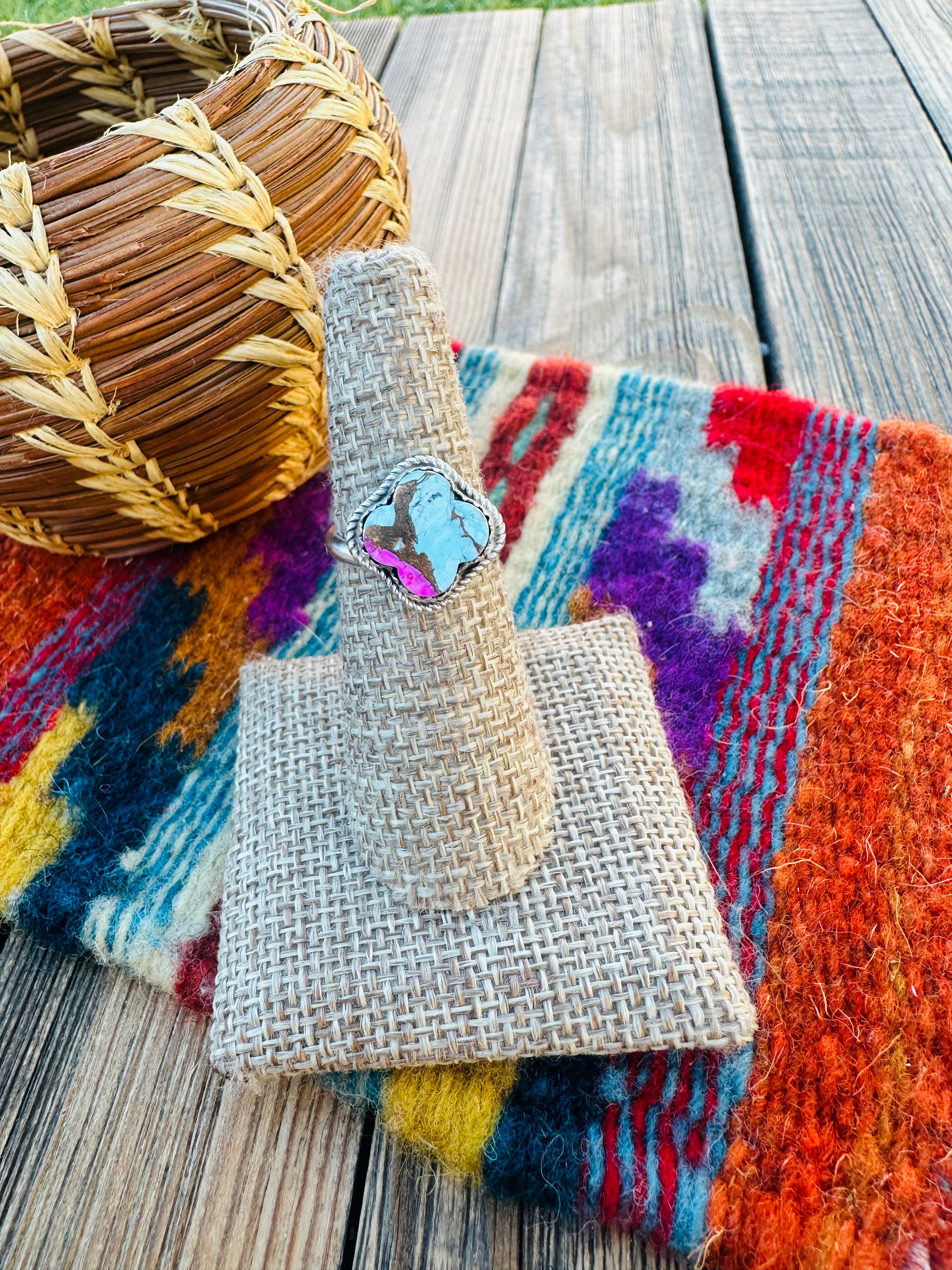 Handcrafted Sterling Silver & Cotton Candy Adjustable Ring
