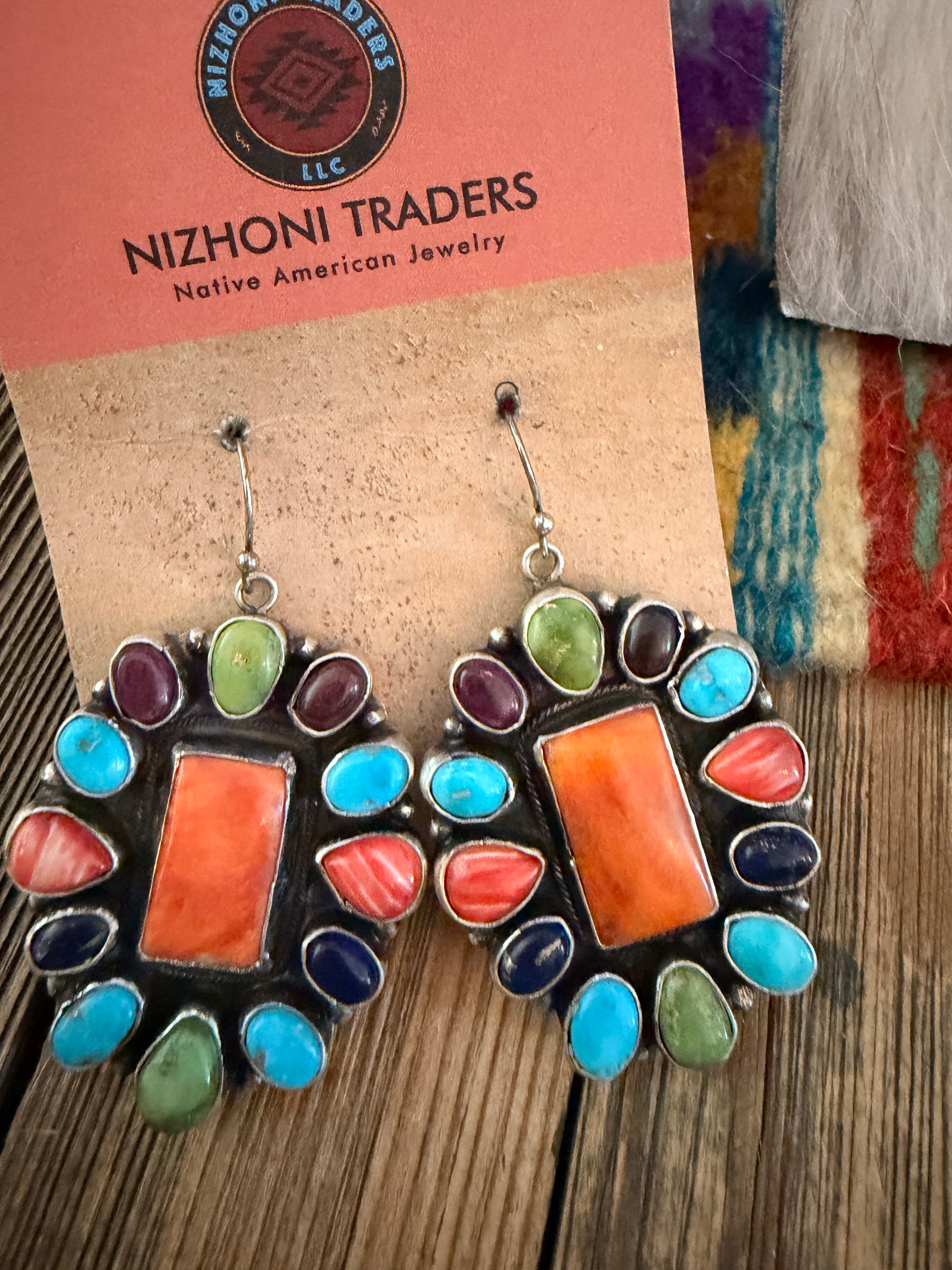 Handcrafted Spiny Oyster, Turquoise & Sterling Silver Necklace and Earring Set by Ella Peter