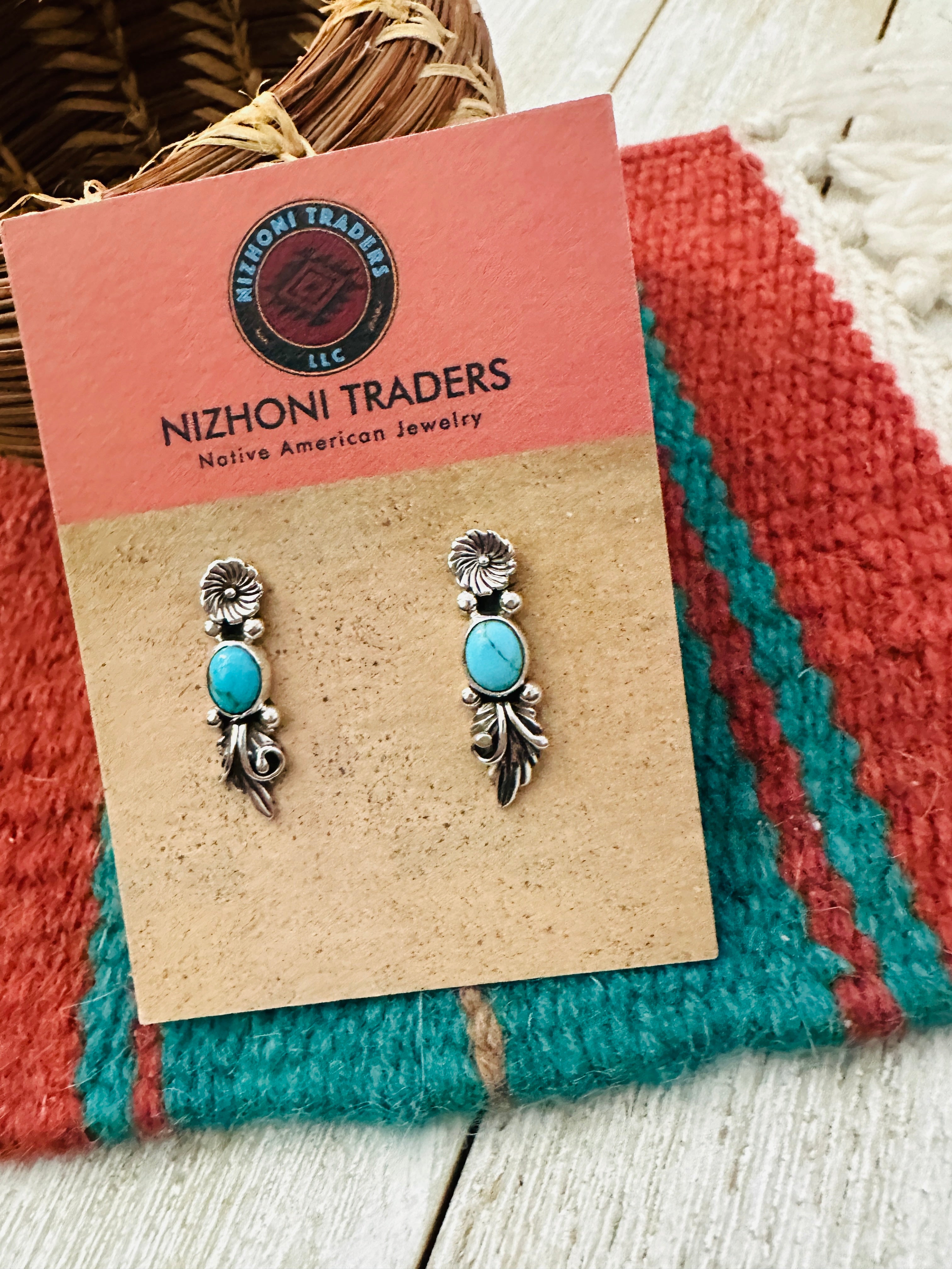 Handcrafted Turquoise & Sterling Silver Flower Dangle Earrings