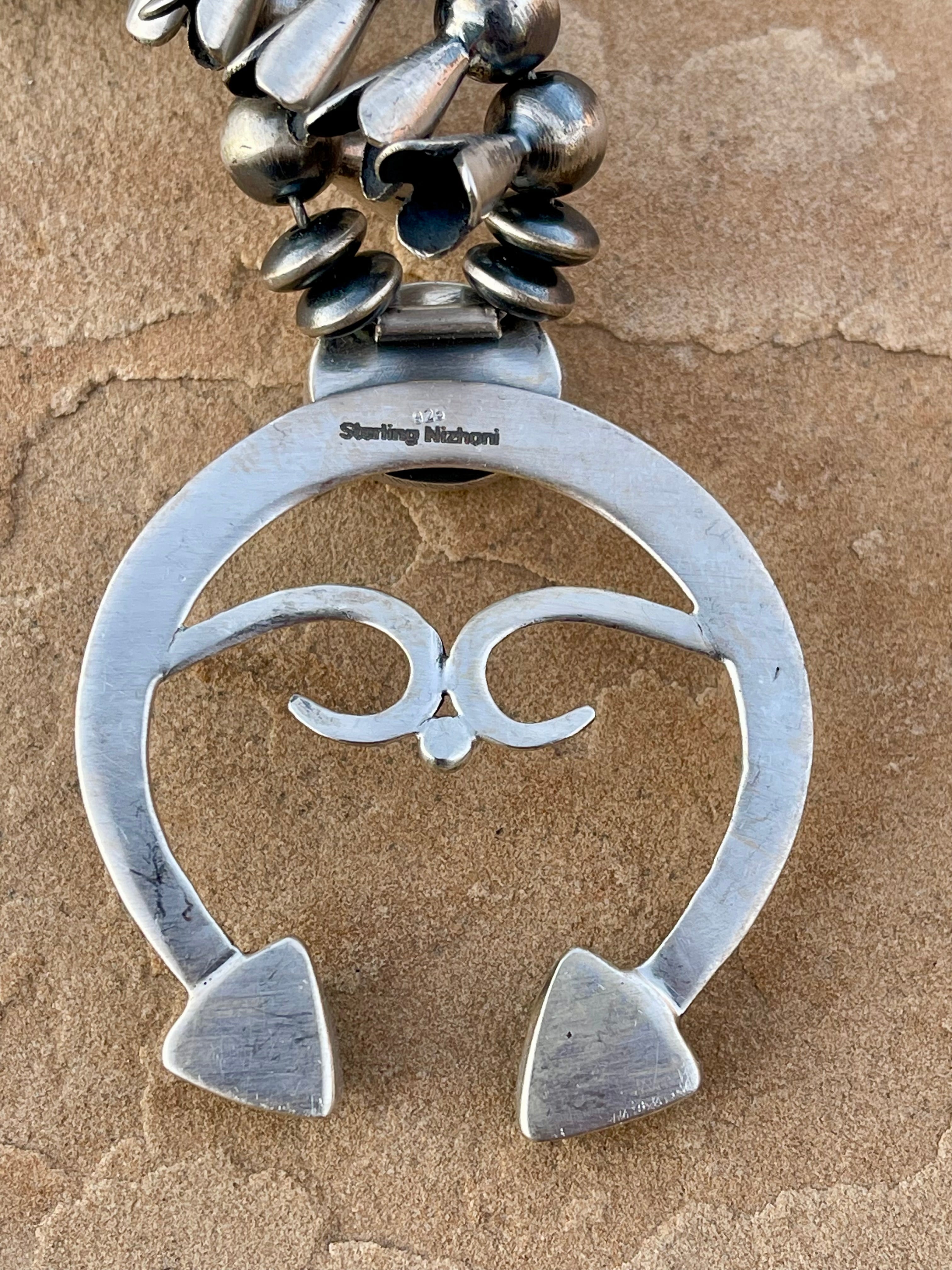 Beautiful Handmade Sterling Silver & Sonoran Mountain Turquoise Squash Blossom Necklace