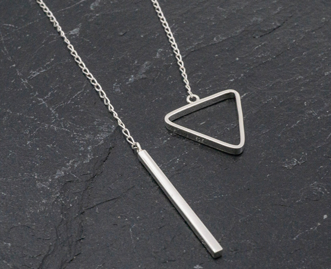 Pendulum Lariat with Triangle Finish Sterling Silver Necklace