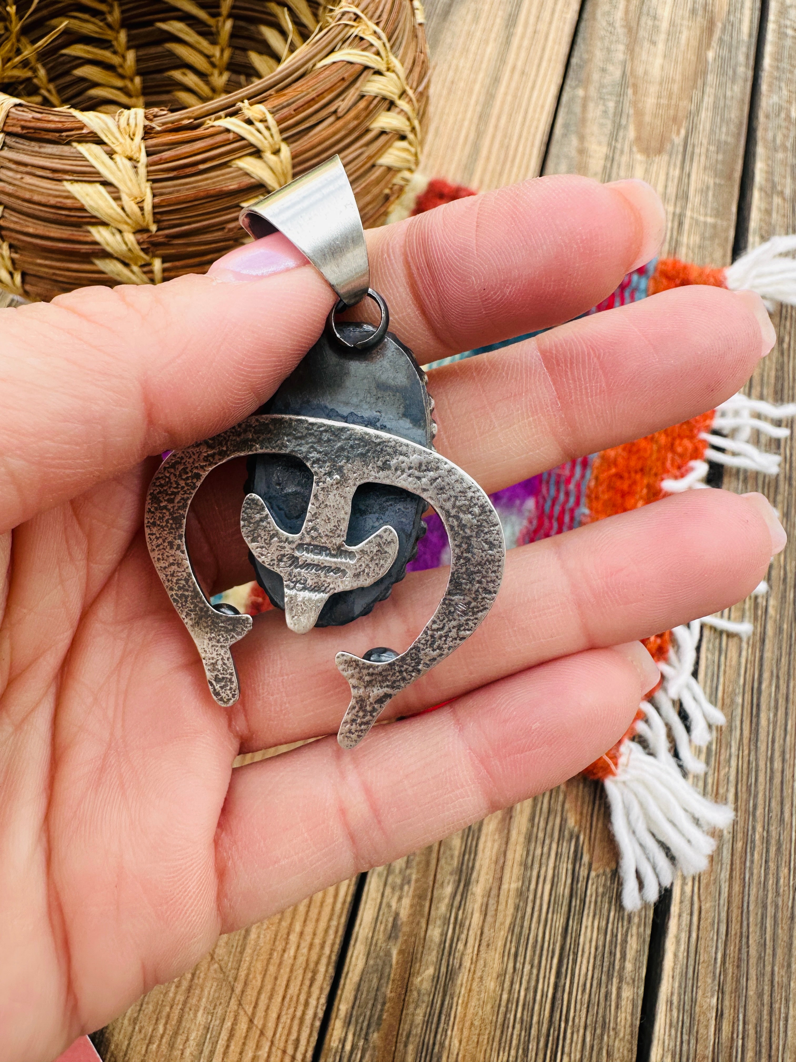 Handcrafted Sterling Silver & White Buffalo Naja Pendant by Chimney Butte
