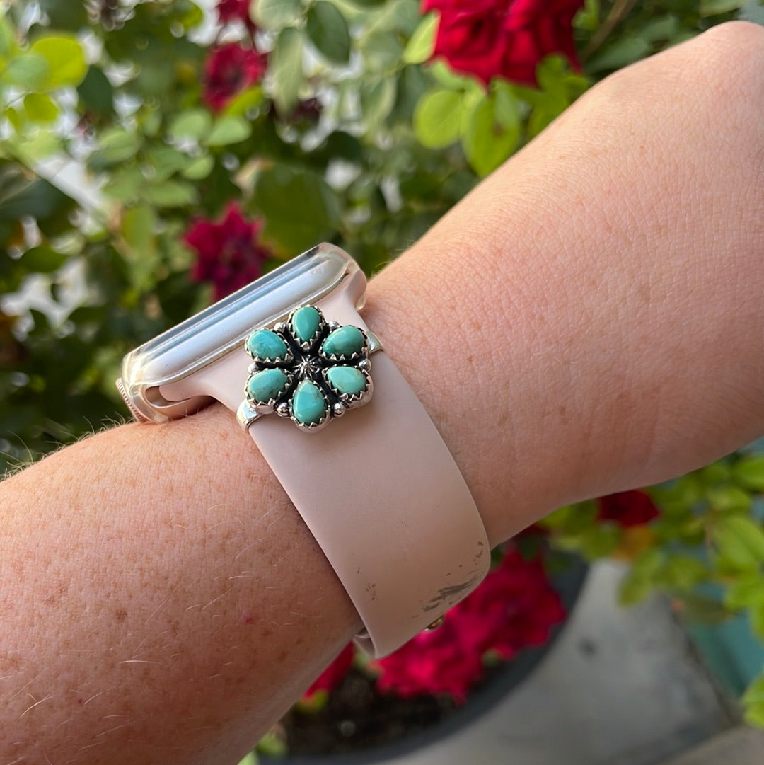 Nizhoni Turquoise & Sterling Silver Handmade Watch Charms rounded petals