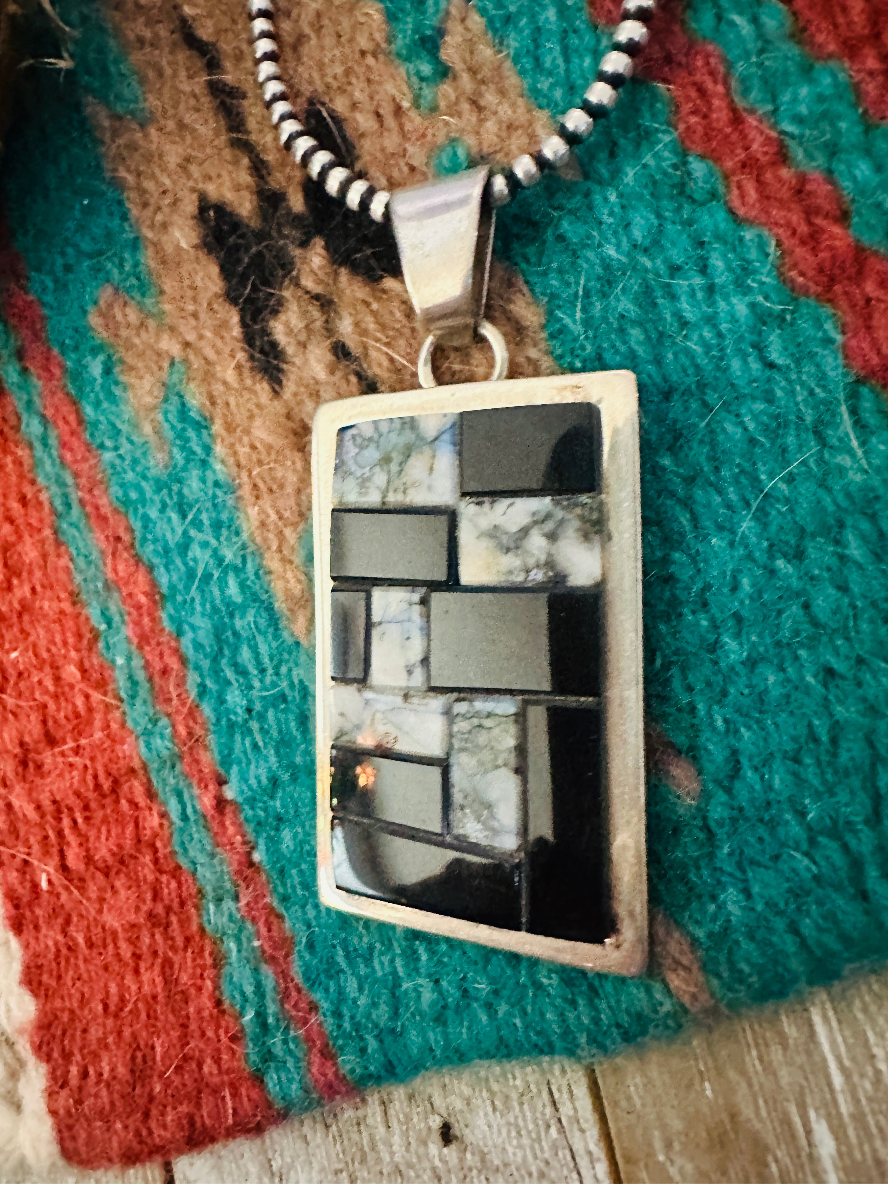 Handcrafted Sterling Silver and Multi Stone Inlay Pendant by Tom Jackson