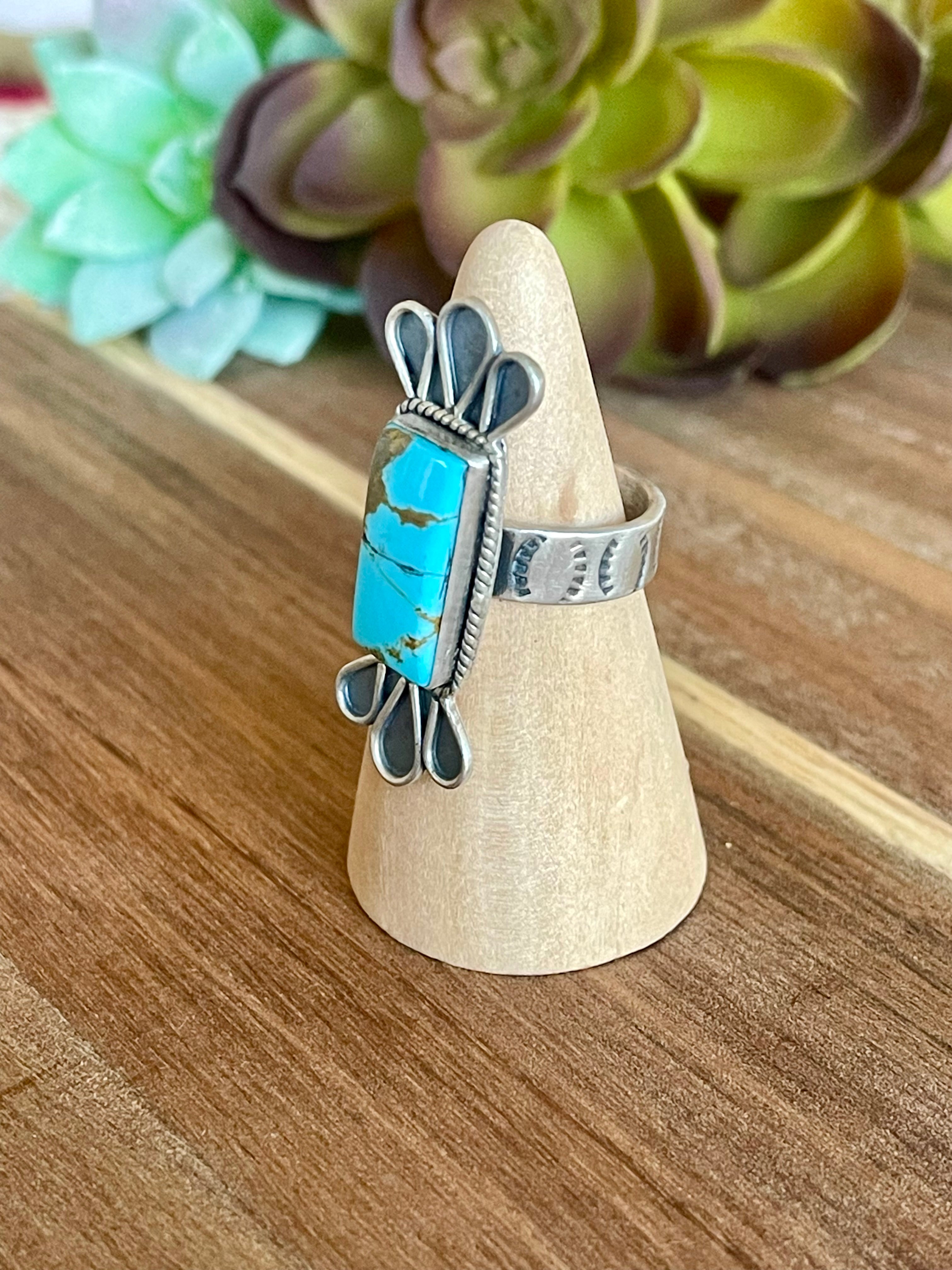 Beautiful Handmade Turquoise And Sterling Silver Adjustable Ring
