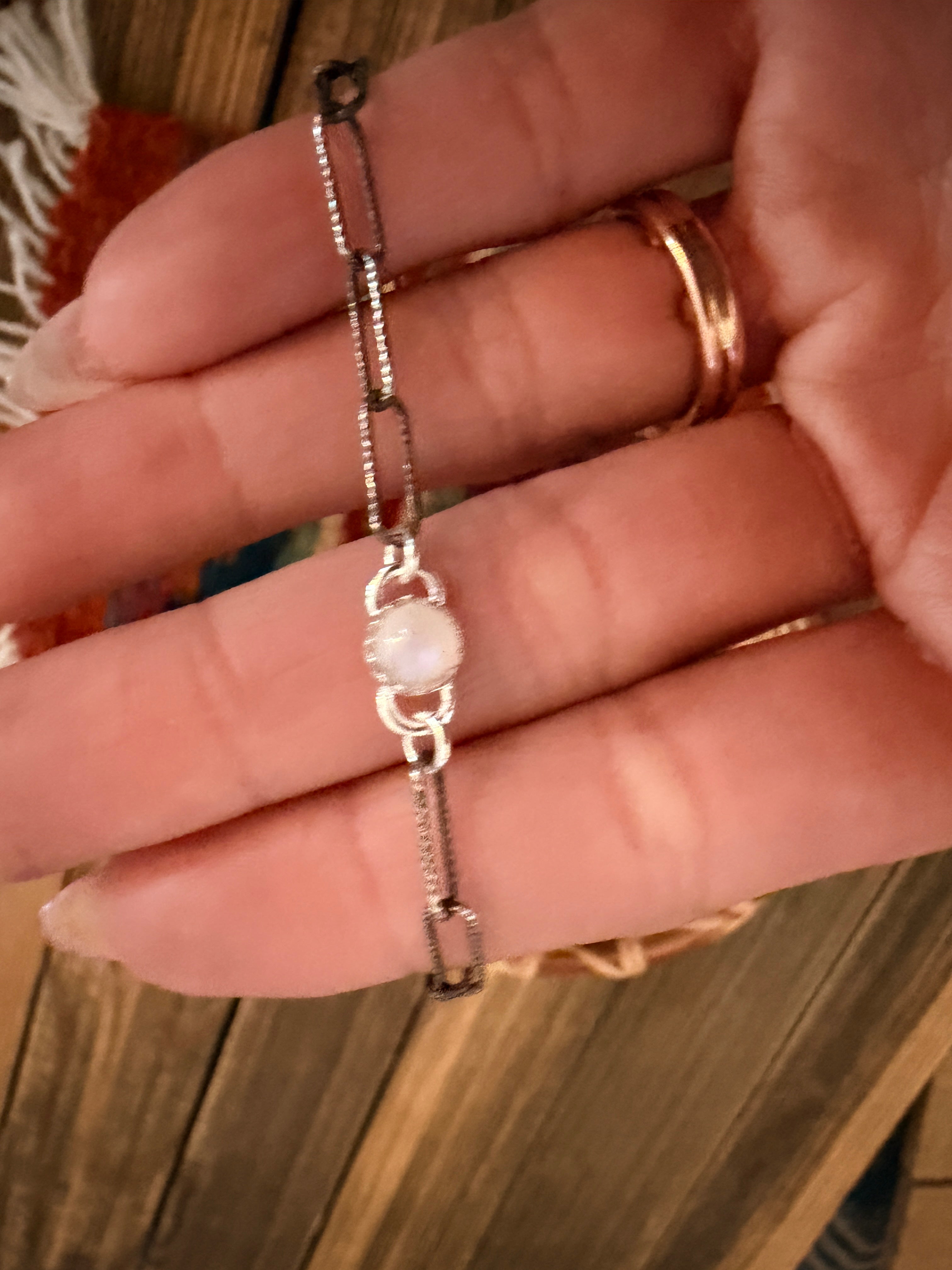 Handmade Moonstone & Sterling Silver Anklet