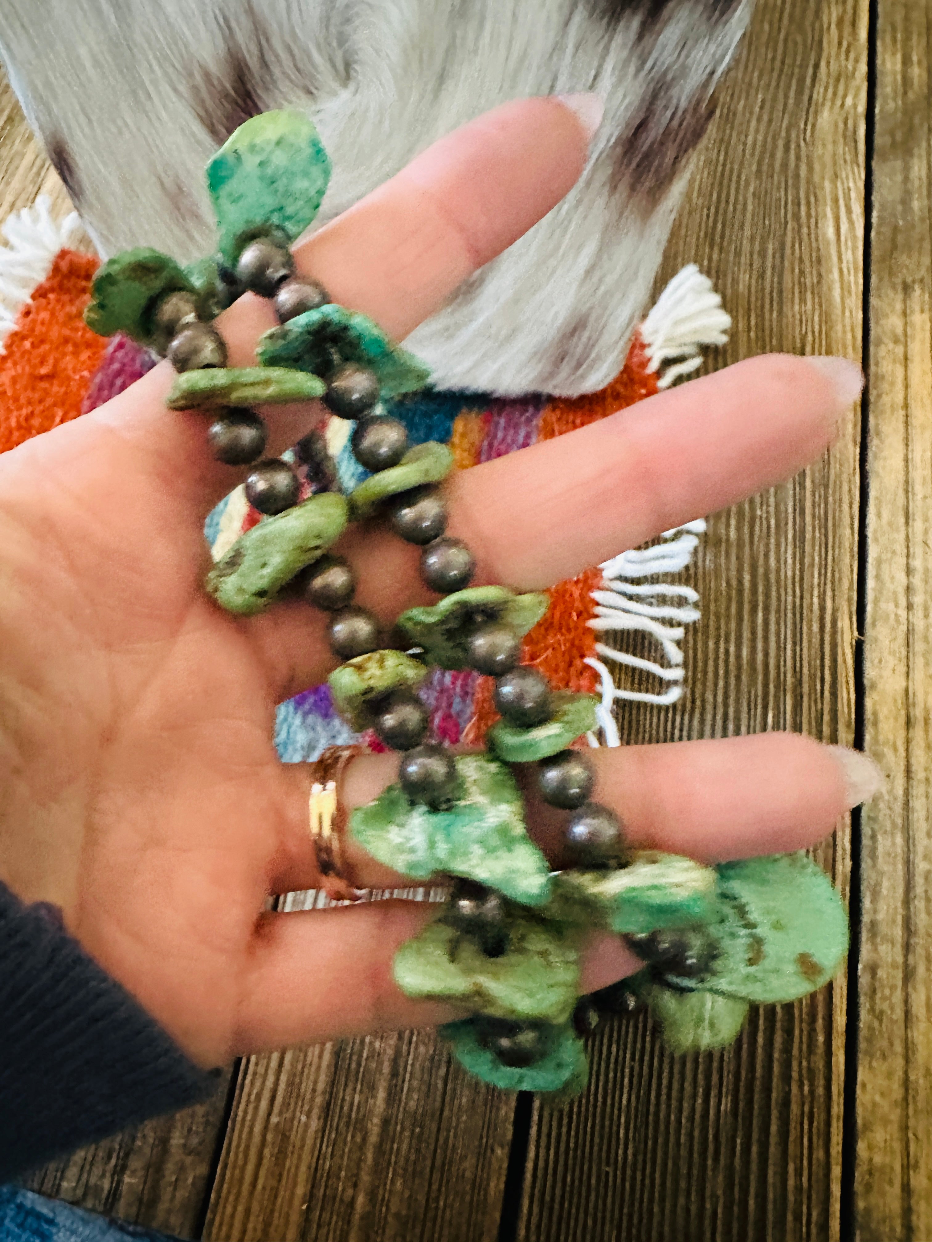 Old Pawn Handcrafted Turquoise & Sterling Silver Beaded 16” Necklace