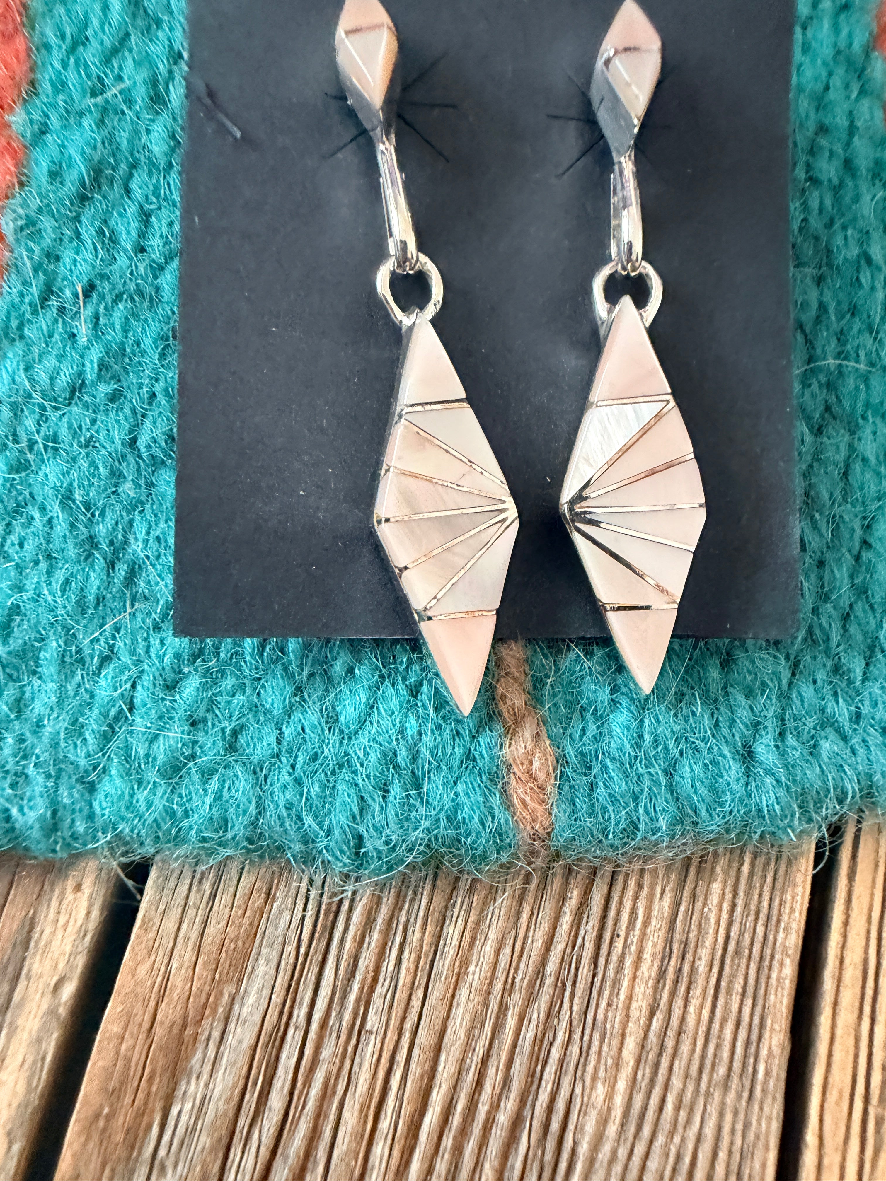 Handcrafted Mother of Pearl & Sterling Silver Inlay Dangle Earrings