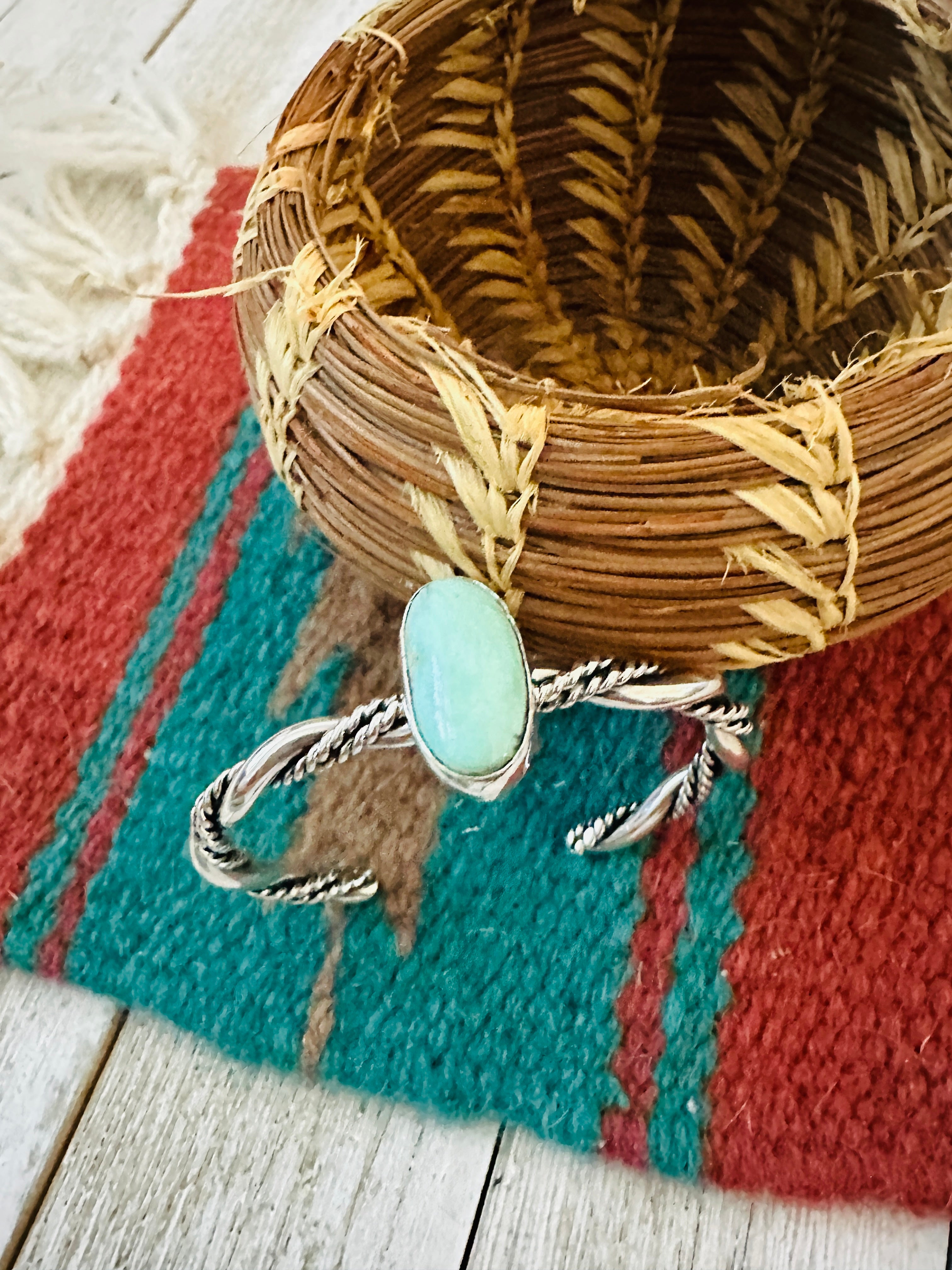 Handcrafted Twisted Sterling Silver & Turquoise Cuff Bracelet