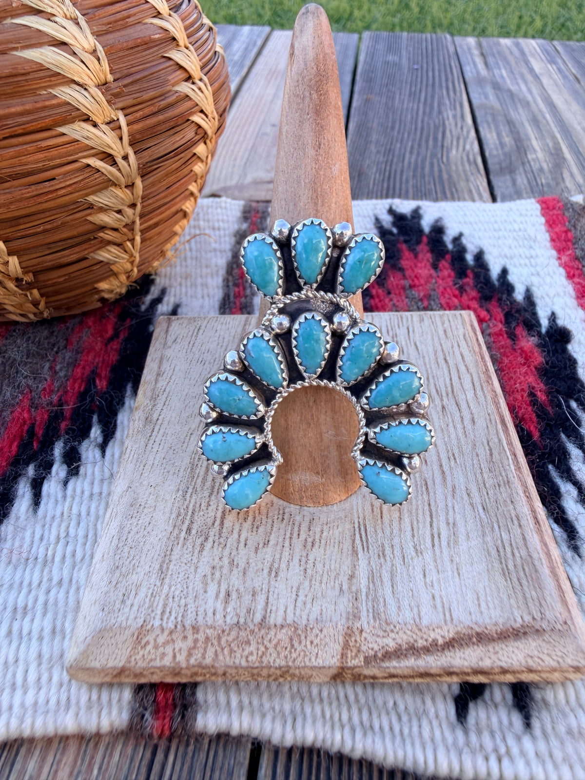 Handcrafted Turquoise & Sterling Silver Naja Cluster Adjustable Ring