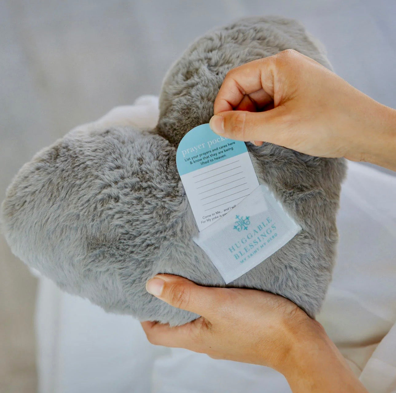 Huggable Heart Prayer Pillow (Grey)