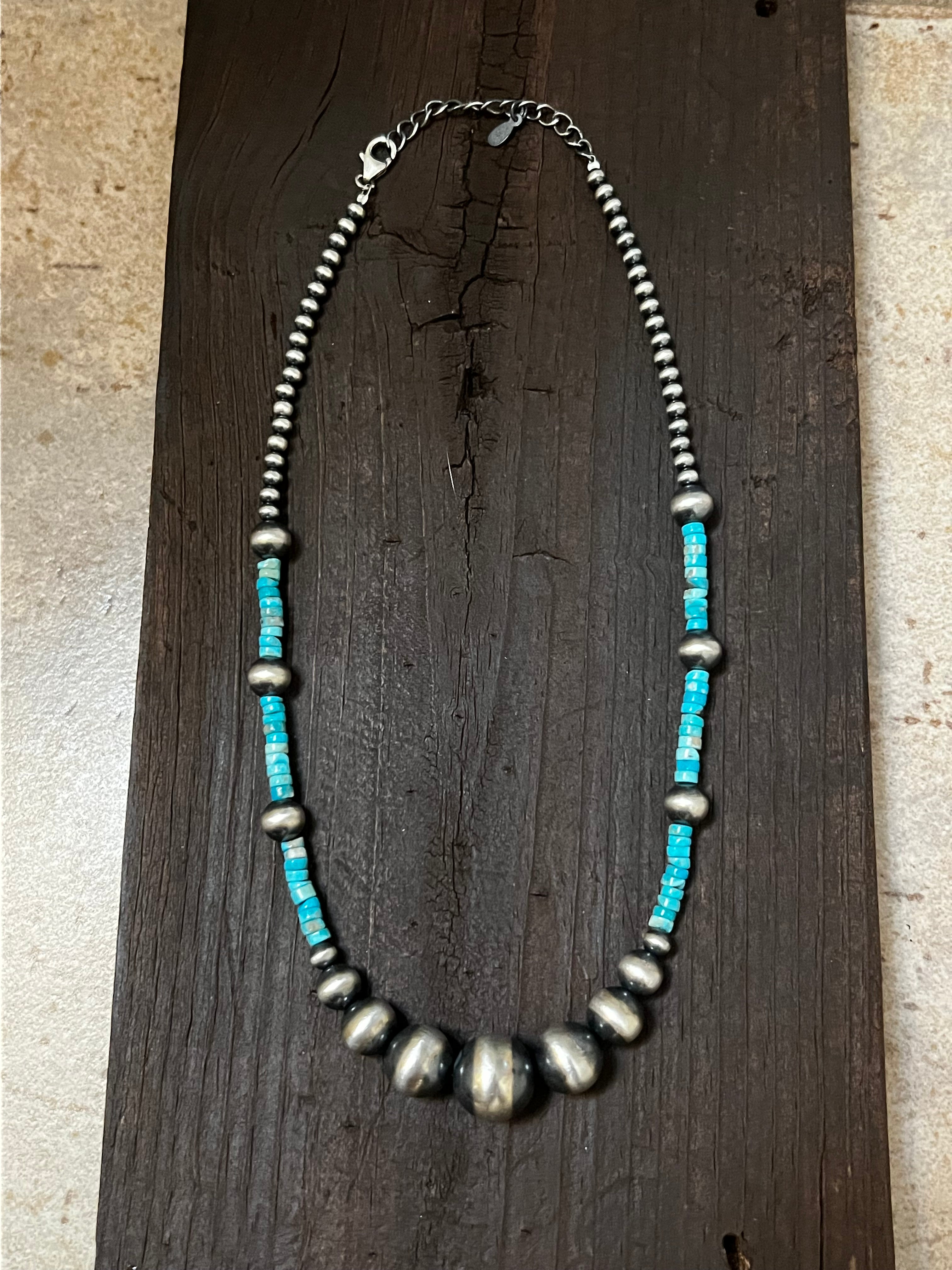 Handmade Sterling Silver & Turquoise Beaded Necklace