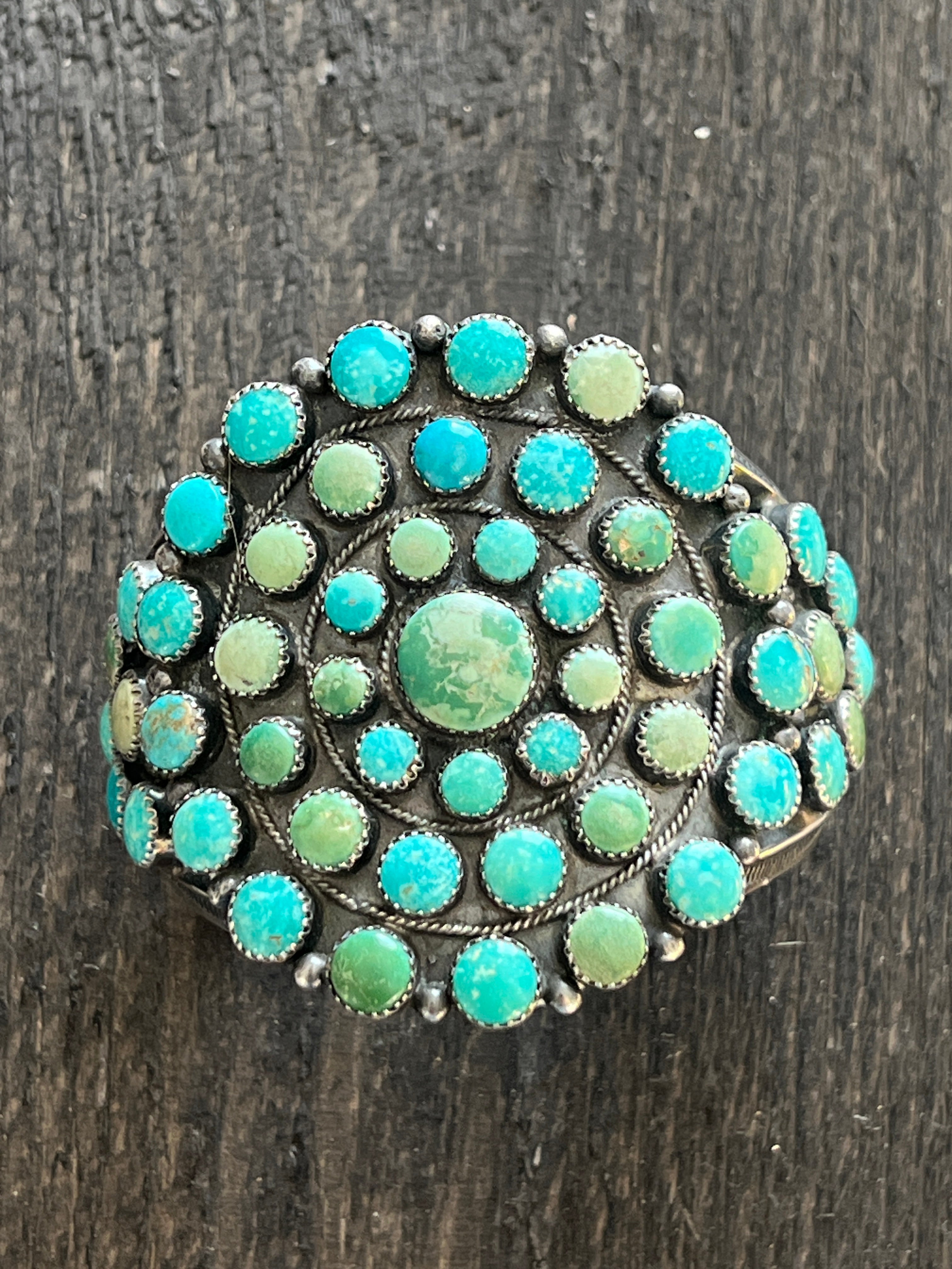 Handcrafted Vintage Sterling Silver and Fox Turquoise Cluster Cuff /