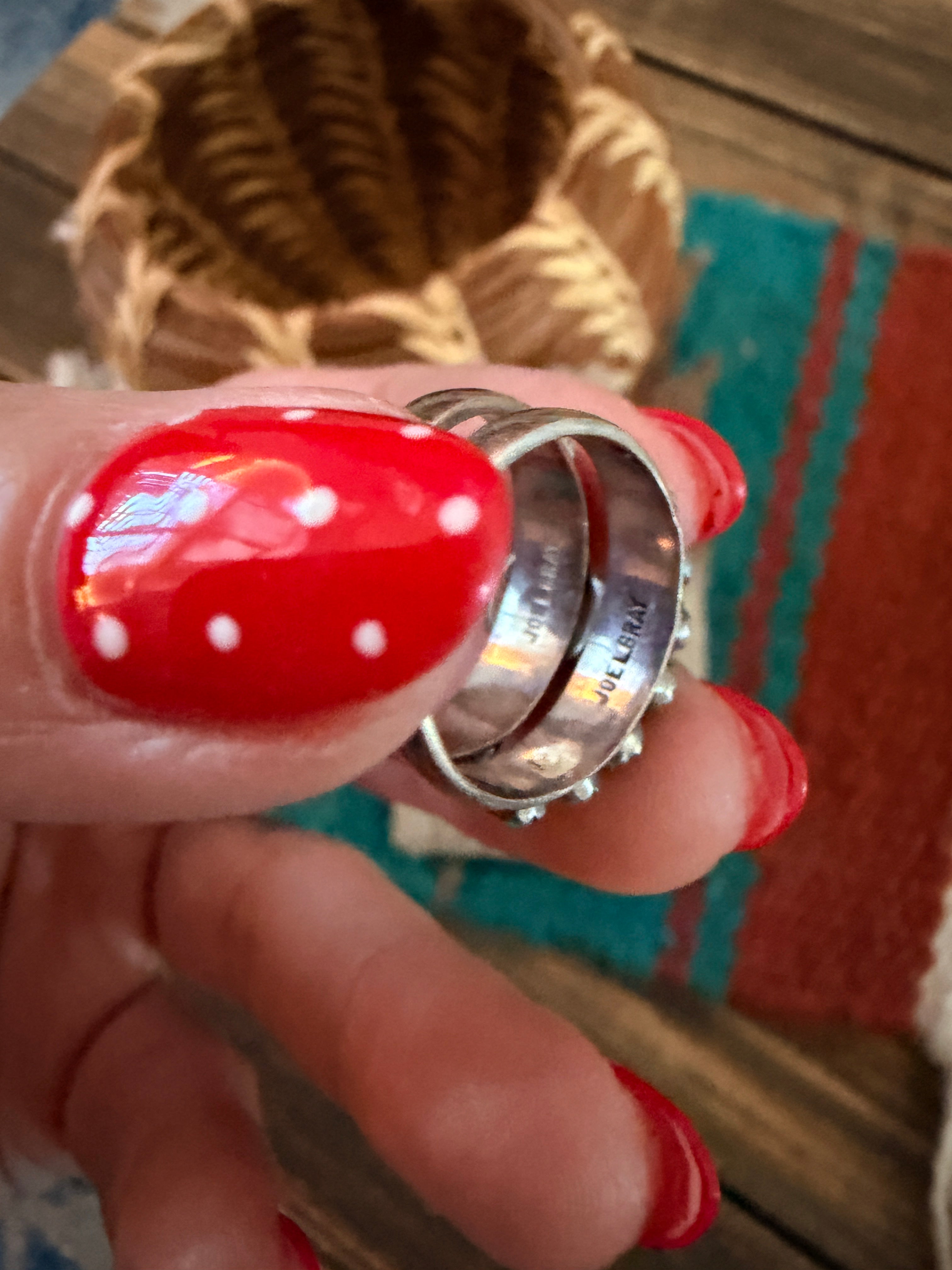 Old Pawn Handcrafted Turquoise, CZ & Sterling Silver Ring Set Size 5.25 by Joel Gray