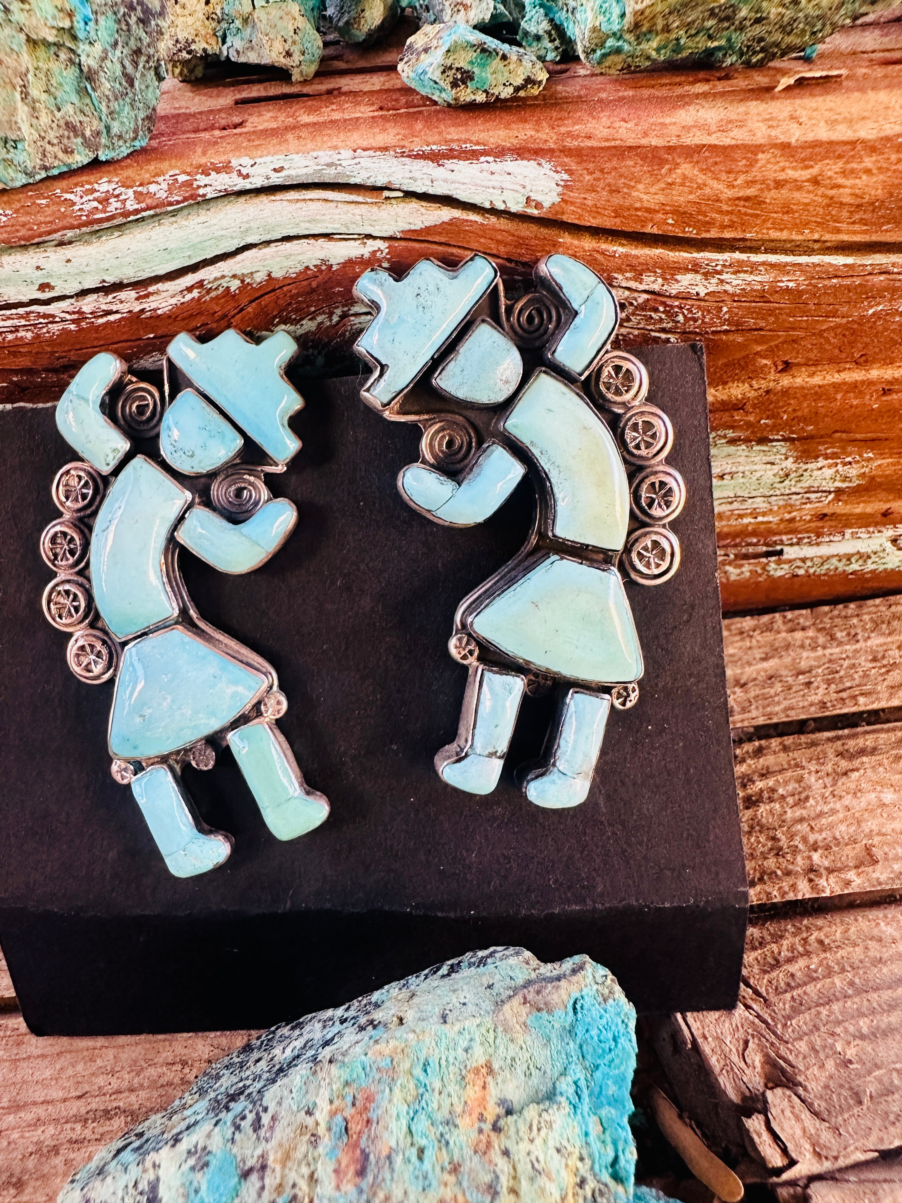 Handcrafted Turquoise & Sterling Silver Kokopelli Clip On Earrings by Federico Jimenez