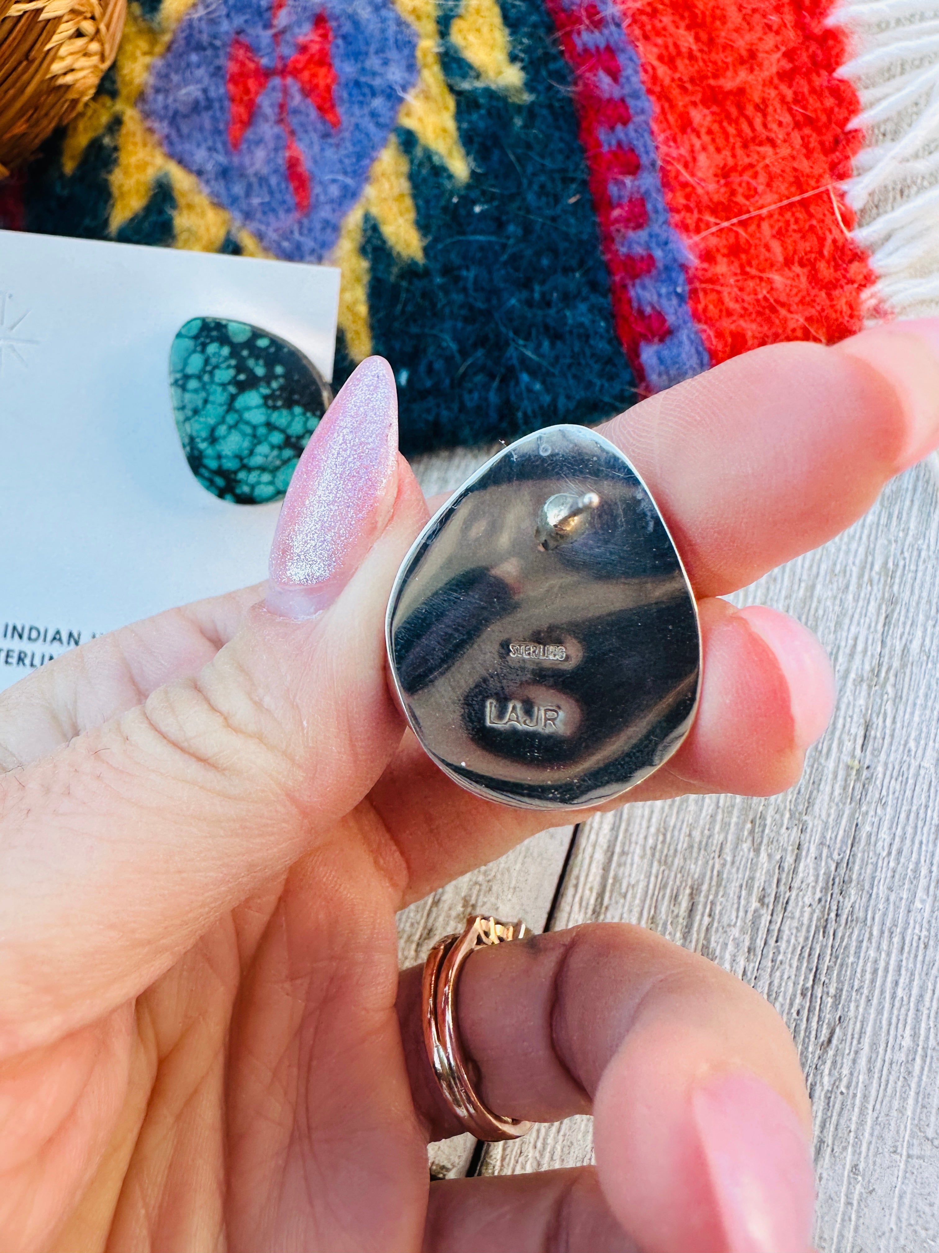 Handcrafted Kingman Web Turquoise & Sterling Silver Post Earrings