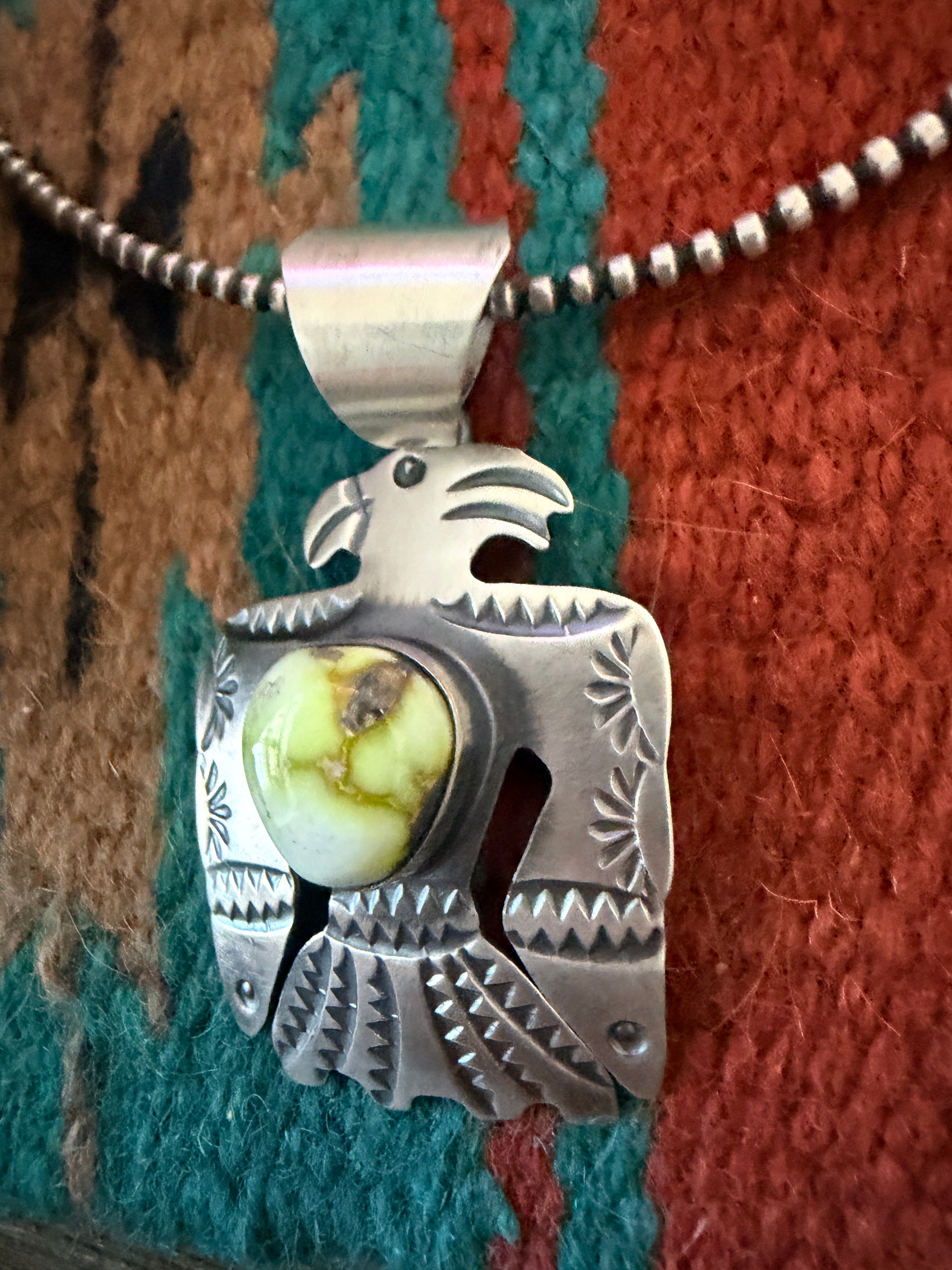 Handcrafted Sterling Silver & Palomino Turquoise Thunderbird Pendant by Chimney Butte