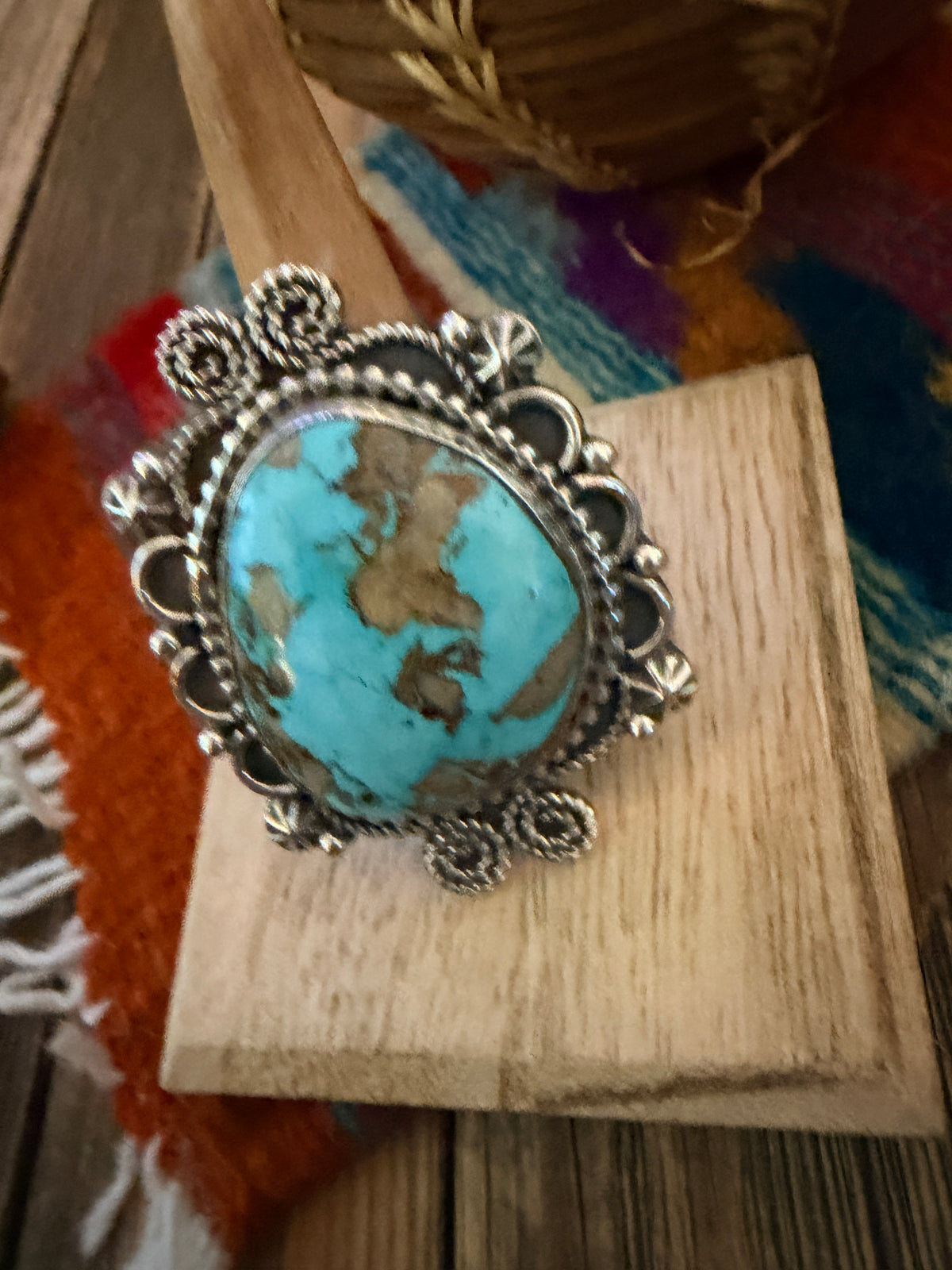 Handcrafted Royston Turquoise & Sterling Silver Ring 10 by Rosella Paxson